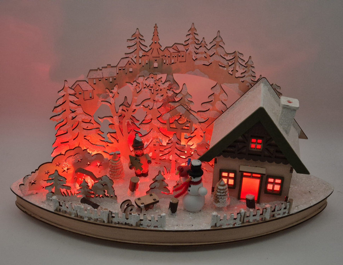 Beleuchtetes Winterdorf aus Holz – LED-Farbwechsel – QVC – ca. 22 cm