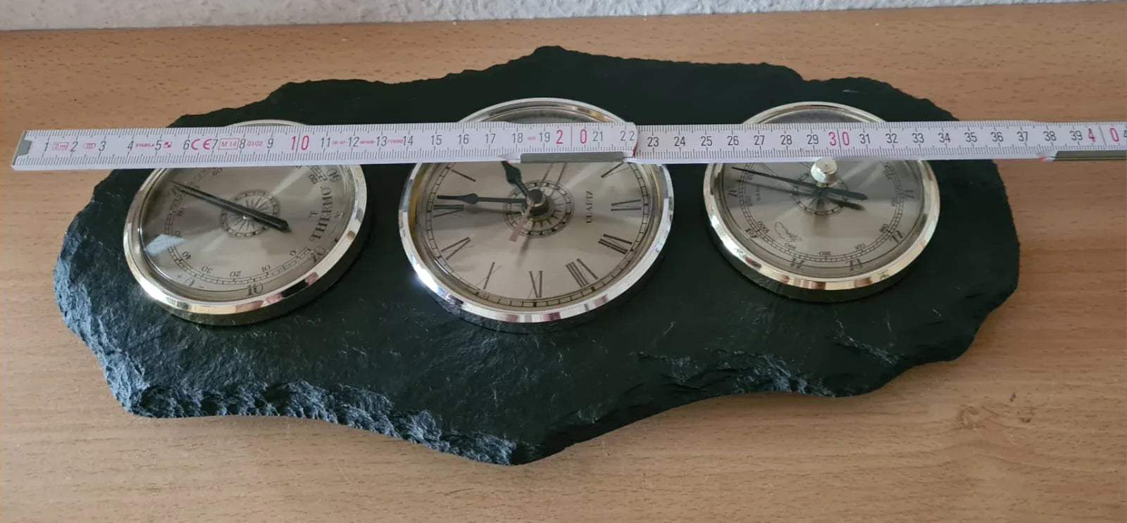 Wanduhr / Uhr Barometer Thermometer Schiefer schieferplatte Quarz