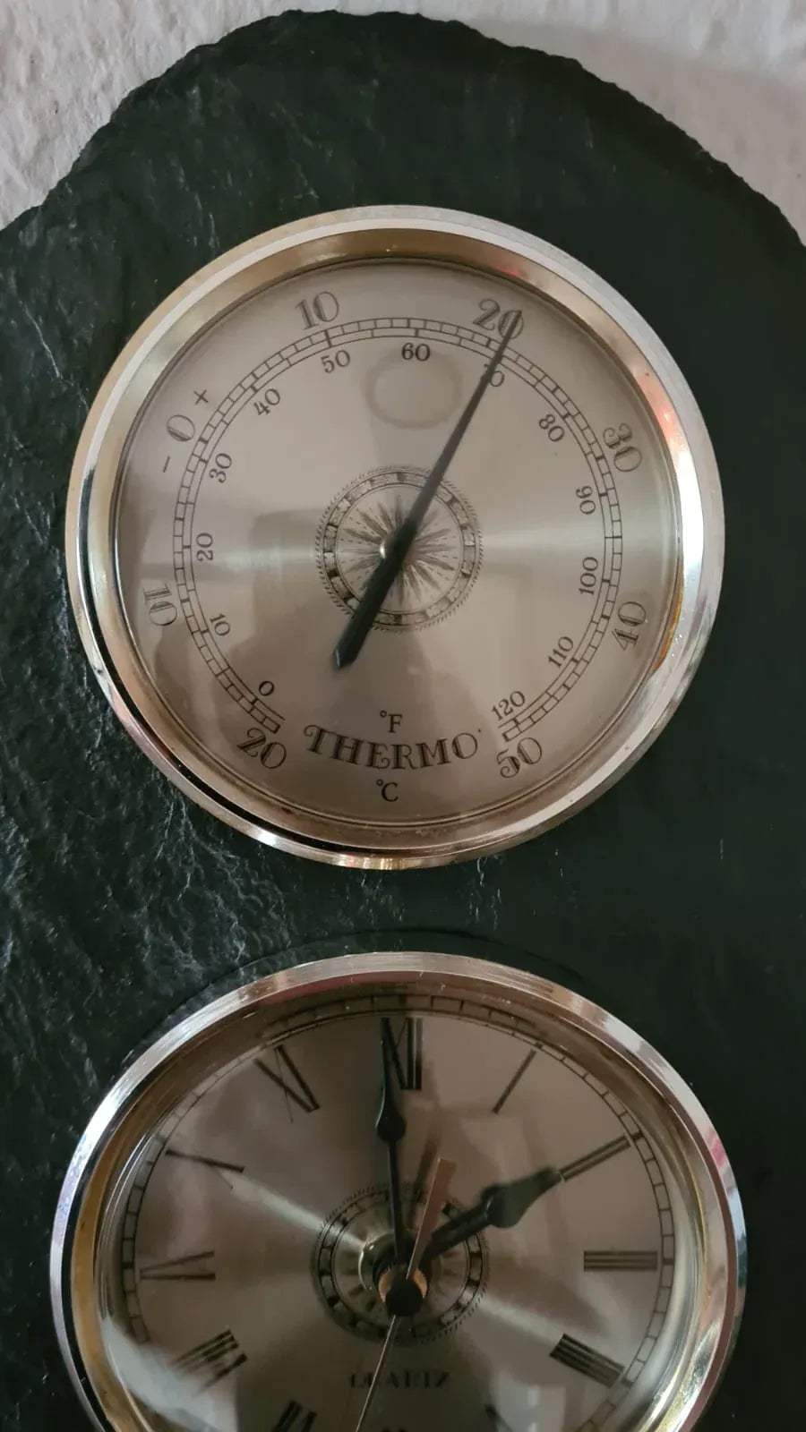 Wanduhr / Uhr Barometer Thermometer Schiefer schieferplatte Quarz
