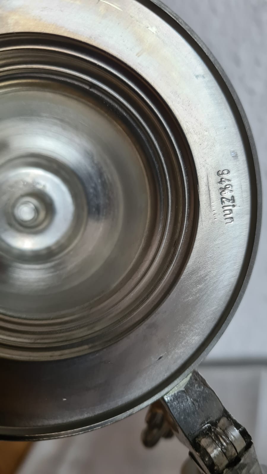 Porzellankrug mit Zinndeckel von Schönknecht Reichenbach Glück auf 80. Geburtstag, Bierkrug, Humpen