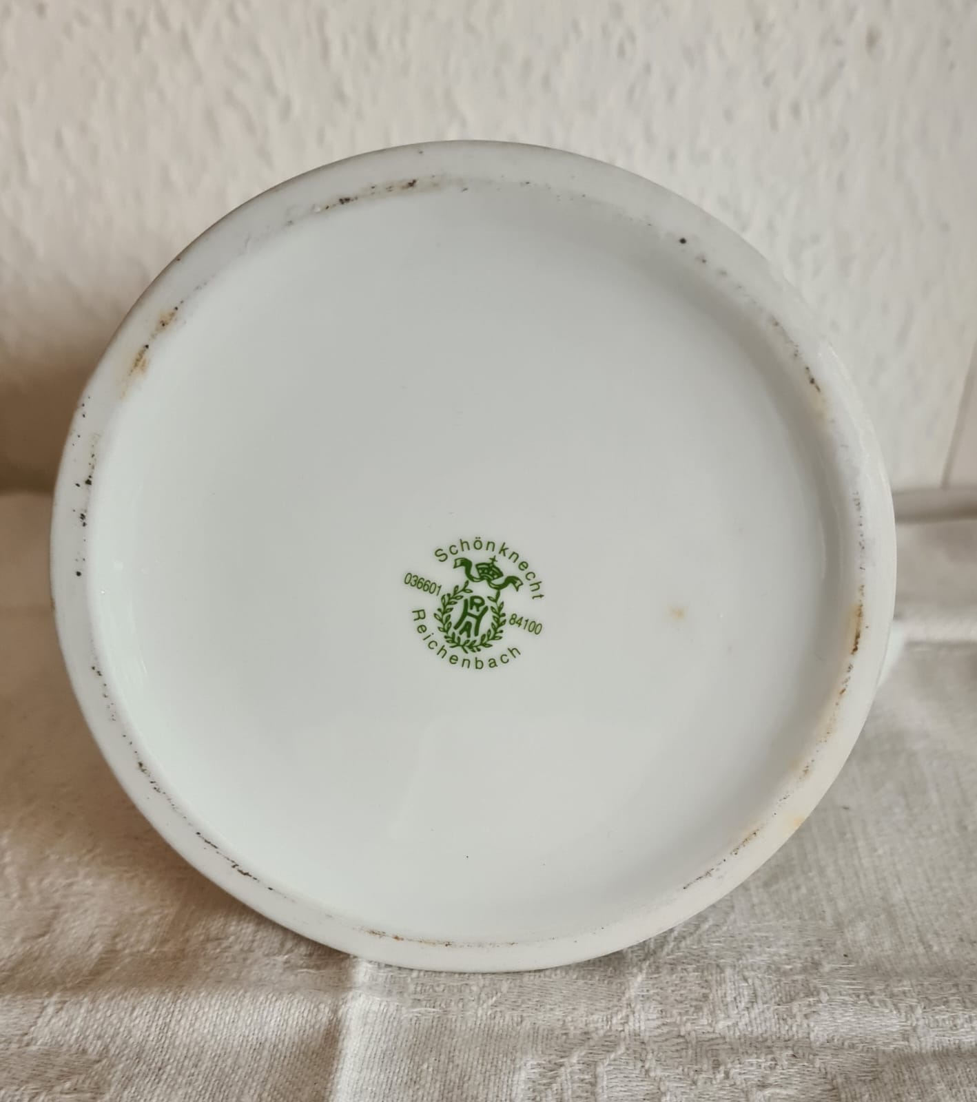 Porzellankrug mit Zinndeckel von Schönknecht Reichenbach Glück auf 80. Geburtstag, Bierkrug, Humpen