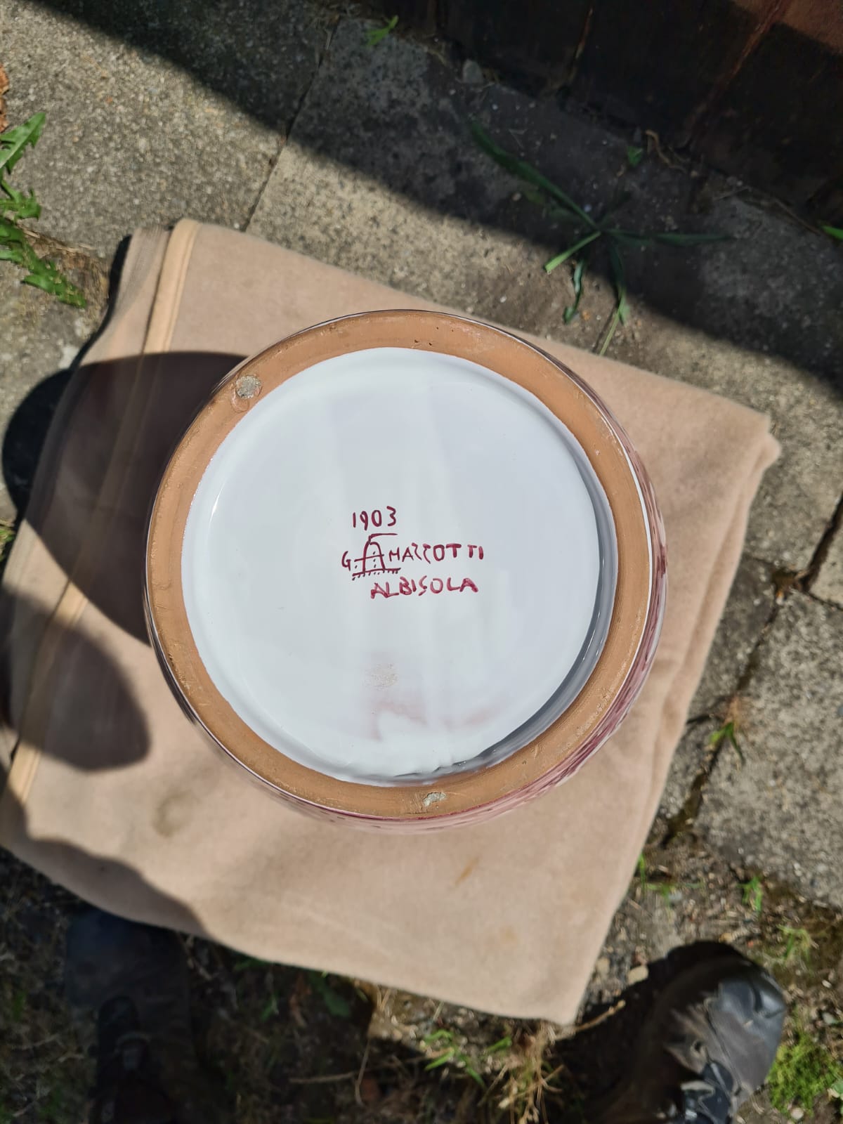 Keramik Vase Giuseppe Mazzotti Albisola 1903 in rot, weiß