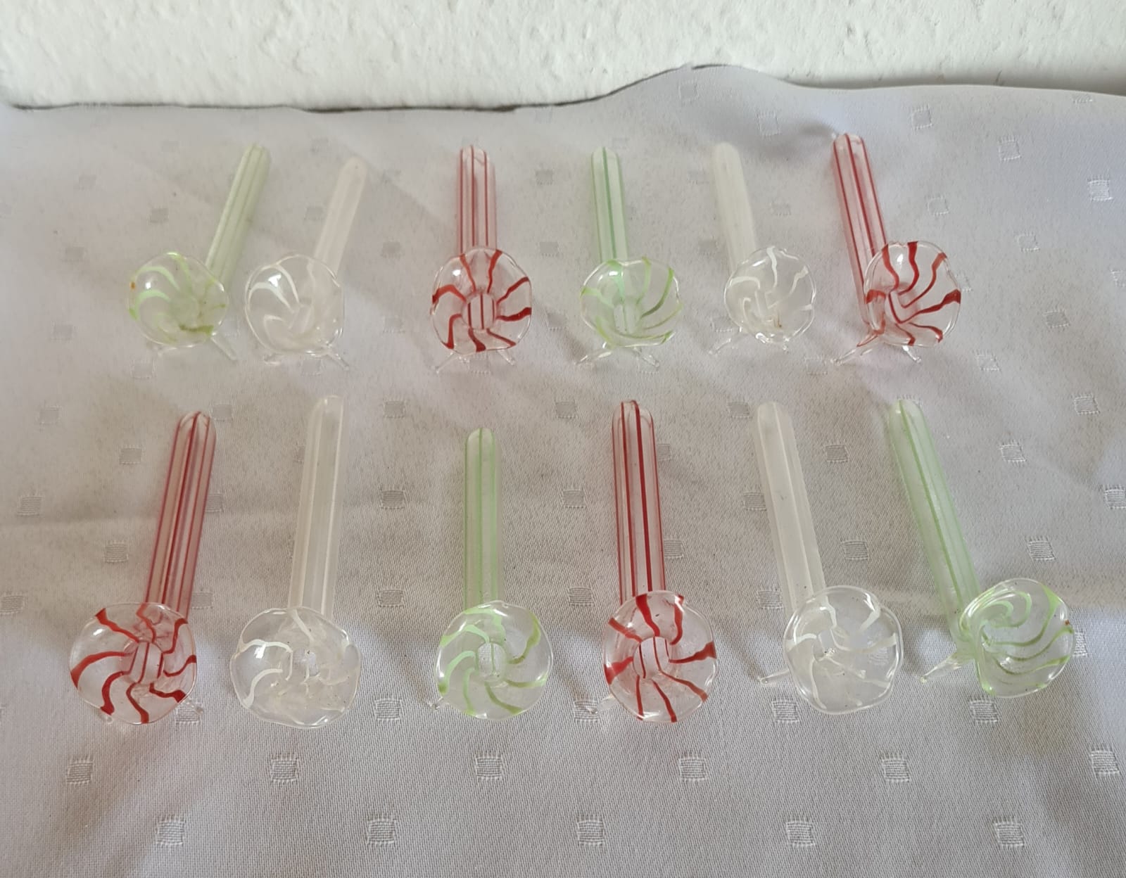 Alte Lauscha Glas Liegevasen, Fadenglas, Vintage Glasvasen, Tischvasen