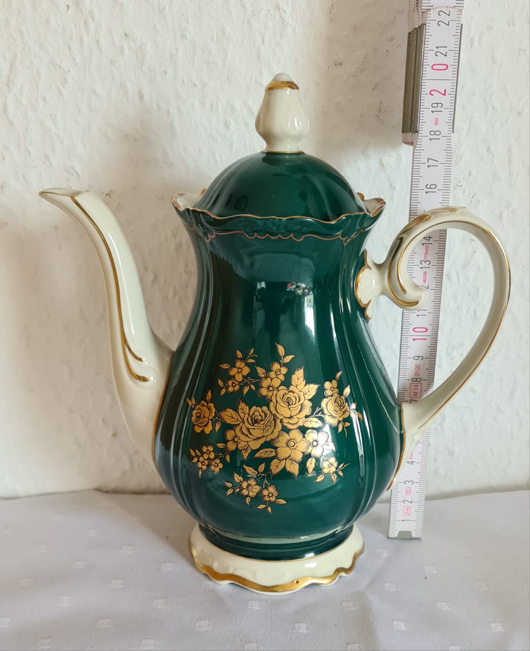 Antikes Reichenbacher Porzellan Mokkaservice Kobaltgrün / vergoldet, Altes Kaffeeset