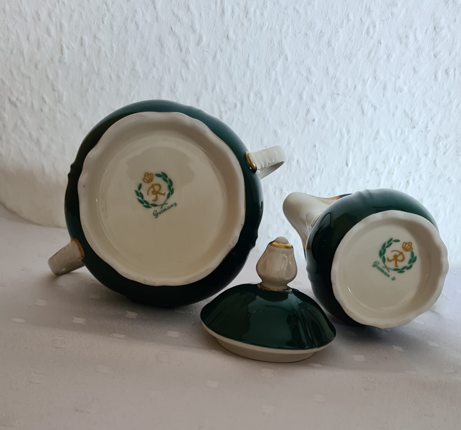 Antikes Reichenbacher Porzellan Mokkaservice Kobaltgrün / vergoldet, Altes Kaffeeset