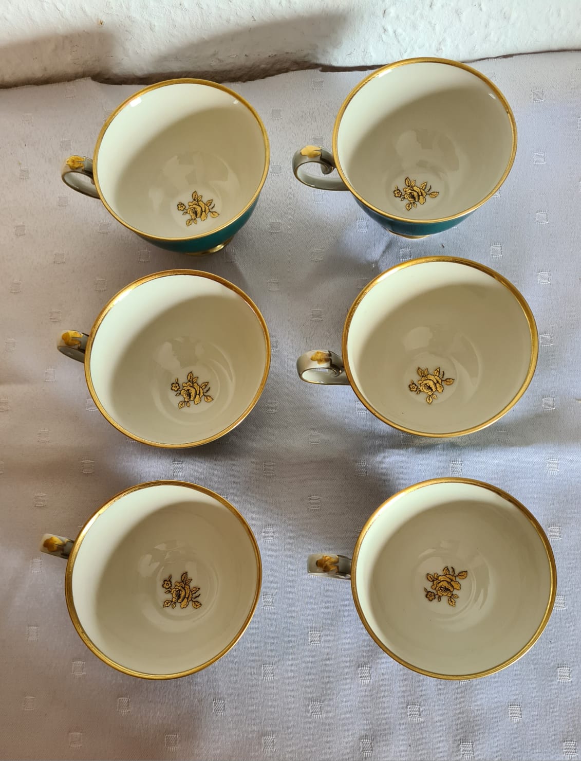 Antikes Reichenbacher Porzellan Mokkaservice Kobaltgrün / vergoldet, Altes Kaffeeset