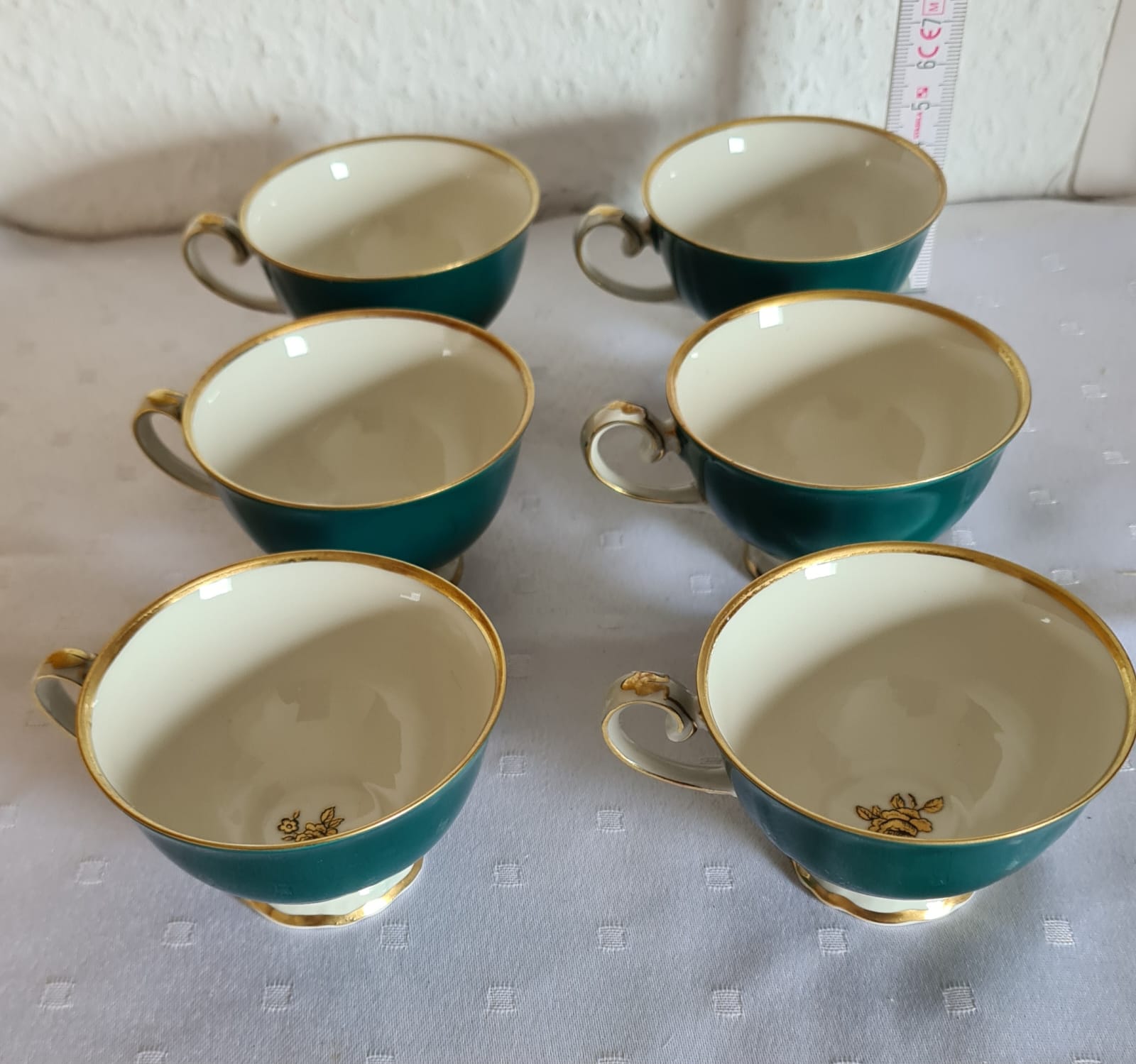 Antikes Reichenbacher Porzellan Mokkaservice Kobaltgrün / vergoldet, Altes Kaffeeset