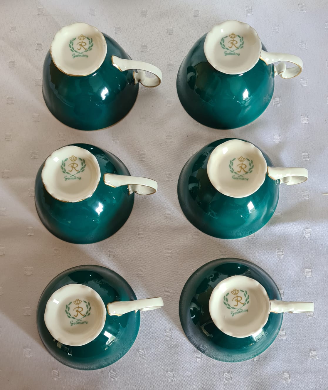 Antikes Reichenbacher Porzellan Mokkaservice Kobaltgrün / vergoldet, Altes Kaffeeset