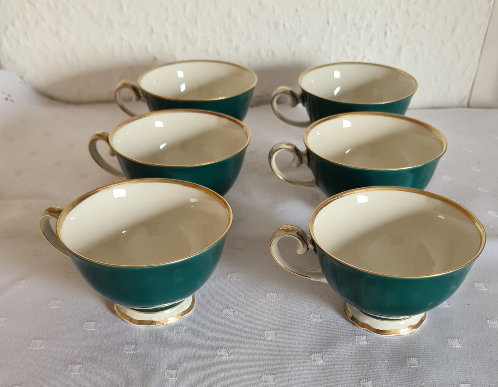 Antikes Reichenbacher Porzellan Mokkaservice Kobaltgrün / vergoldet, Altes Kaffeeset