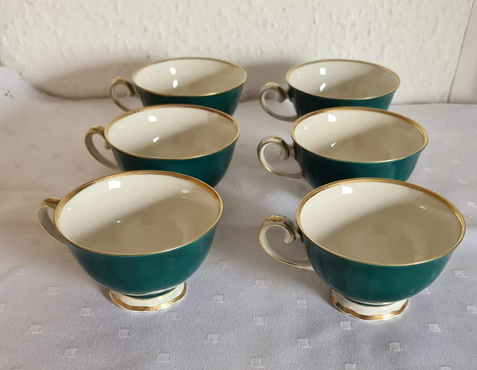 Antikes Reichenbacher Porzellan Mokkaservice Kobaltgrün / vergoldet, Altes Kaffeeset