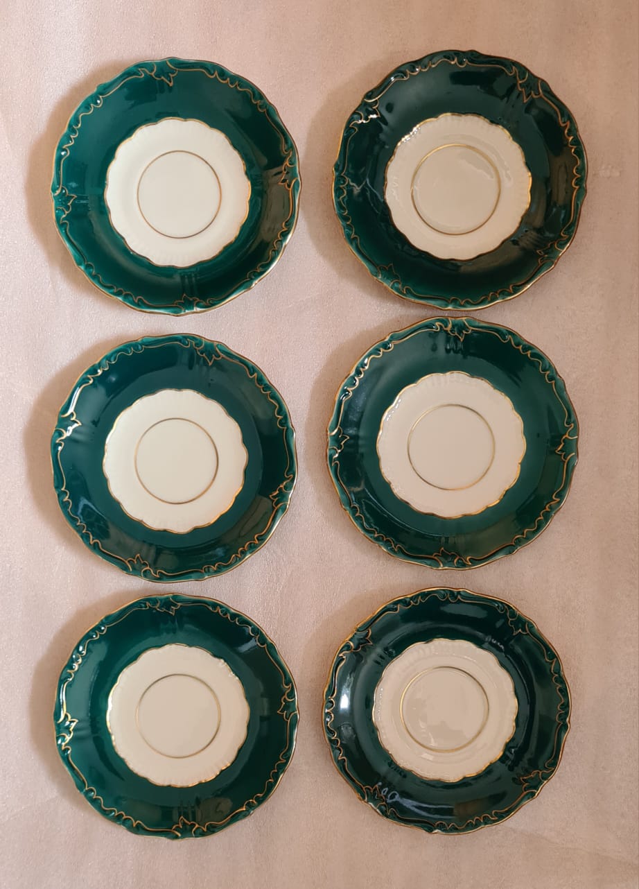 Antikes Reichenbacher Porzellan Mokkaservice Kobaltgrün / vergoldet, Altes Kaffeeset