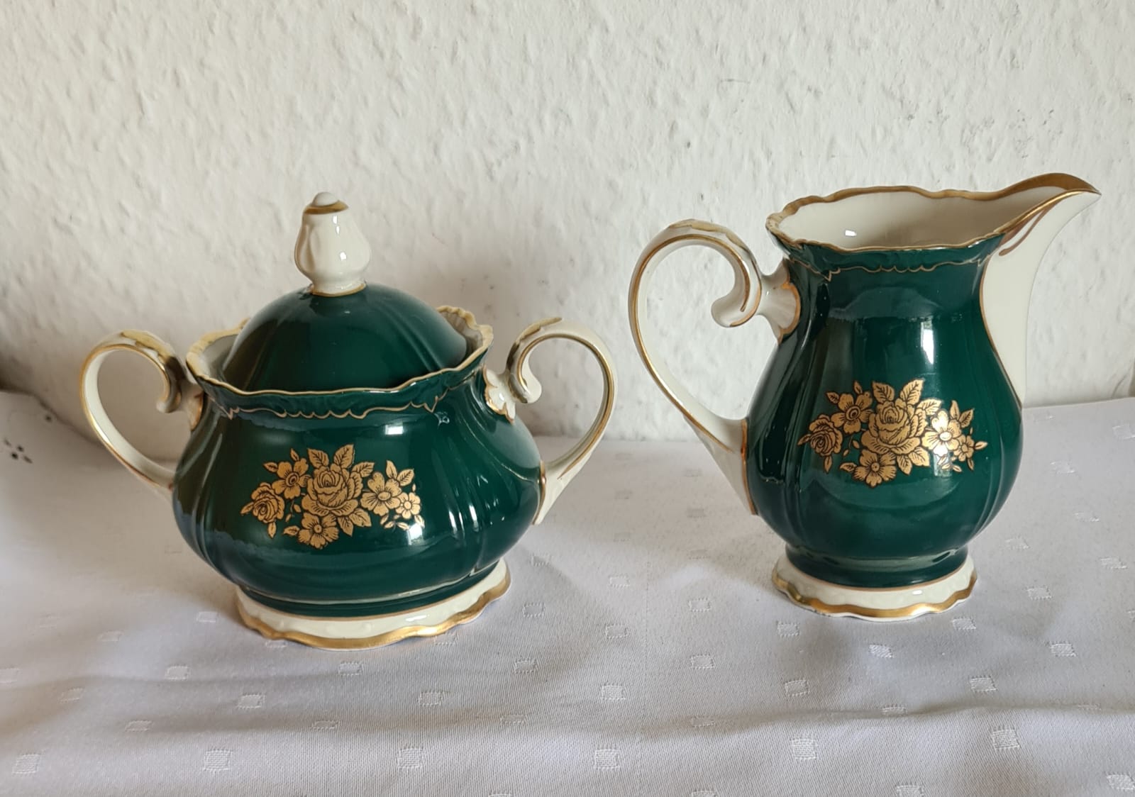 Antikes Reichenbacher Porzellan Mokkaservice Kobaltgrün / vergoldet, Altes Kaffeeset