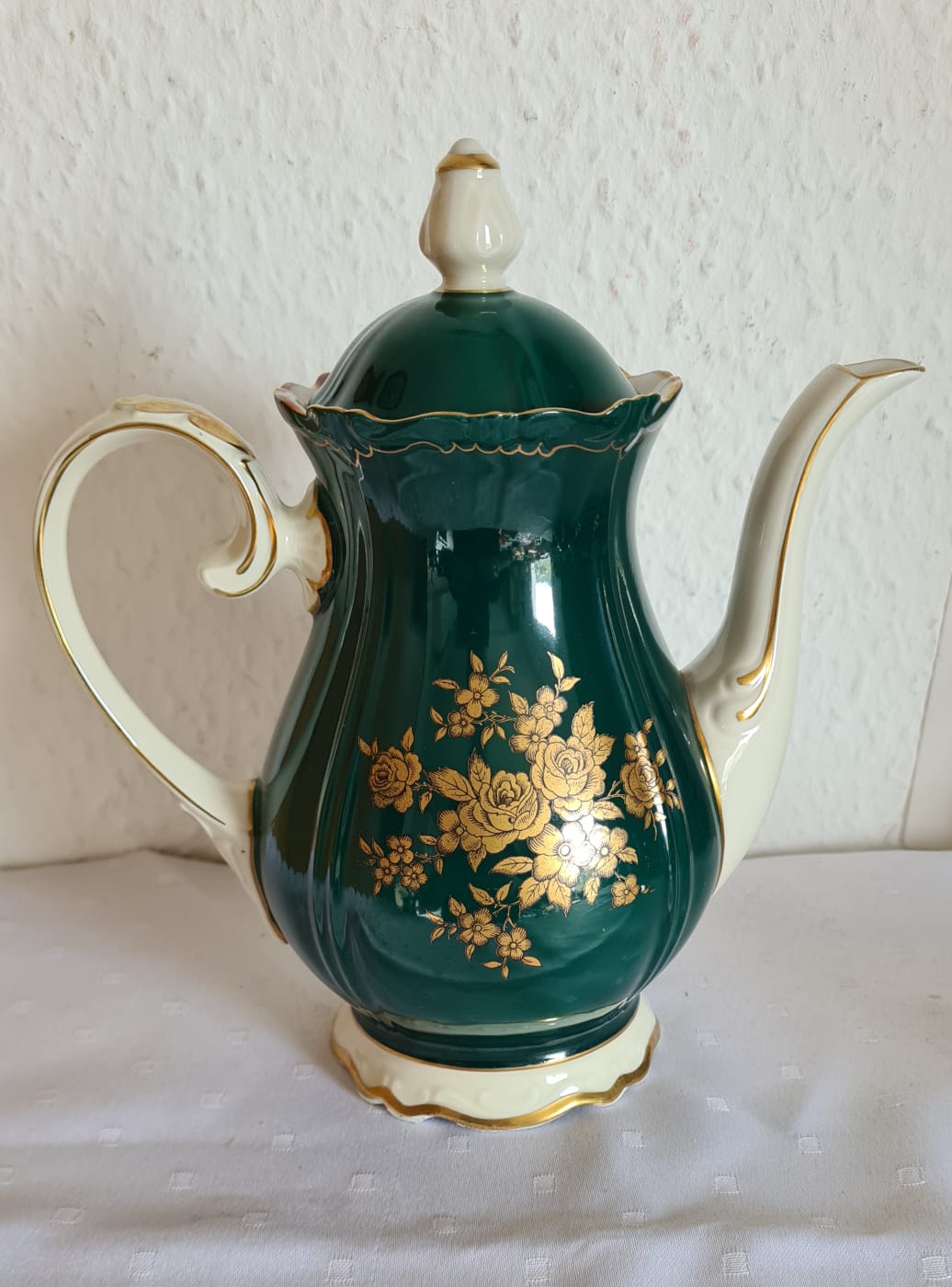 Antikes Reichenbacher Porzellan Mokkaservice Kobaltgrün / vergoldet, Altes Kaffeeset