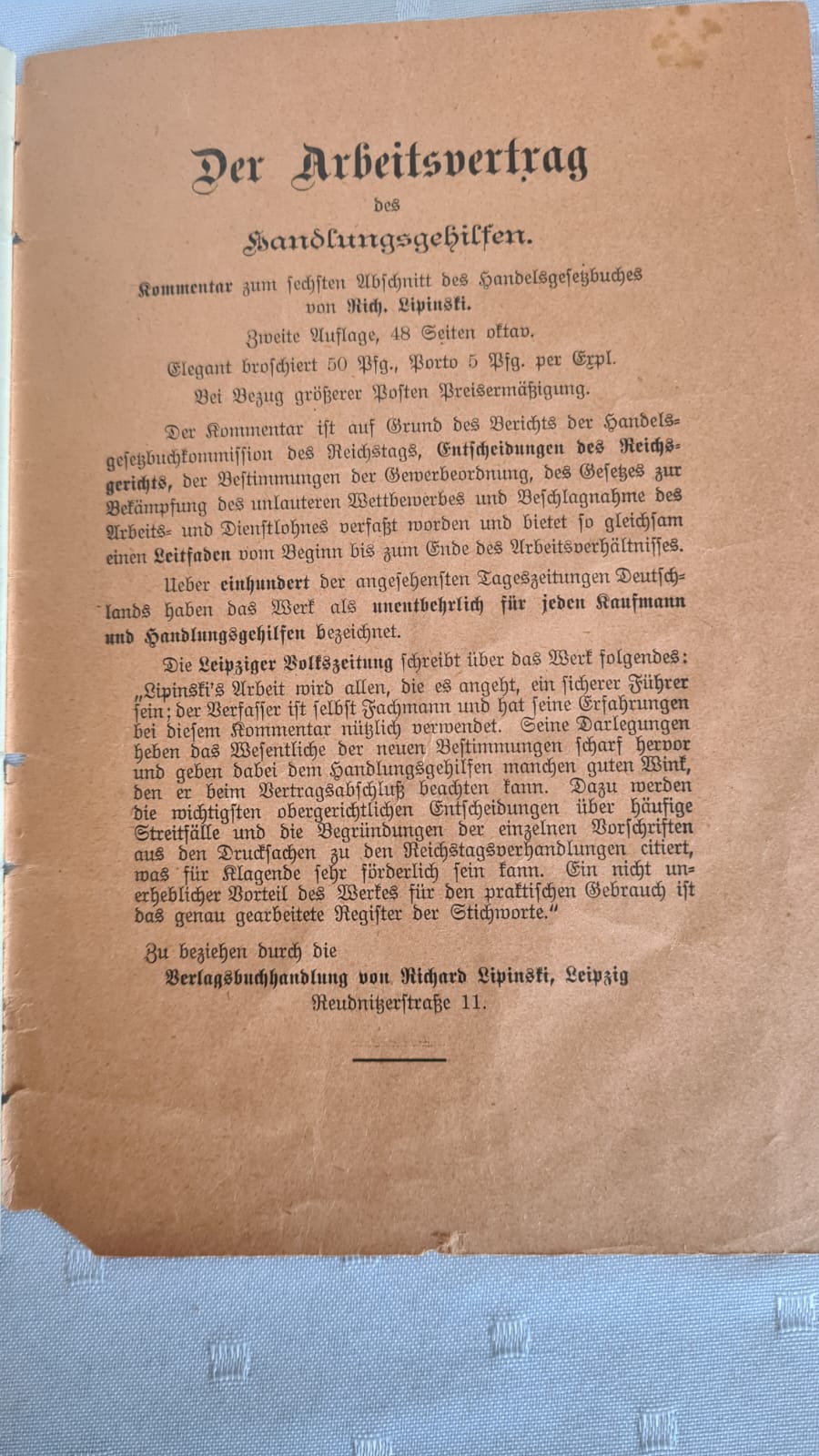 Buch: Die Rechte und Pflichten des Mieters nach bürgerlichen Gesetzbuch 1900