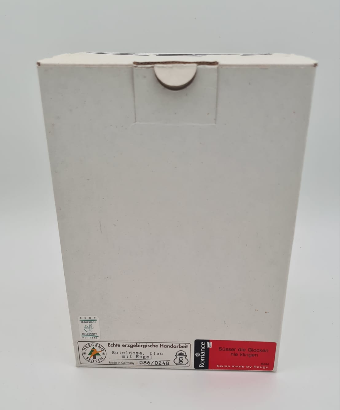 Spieldose blau mit Weihnachtsengel Dregeno echt Erzgebirge, Weihnachtsspieluhr