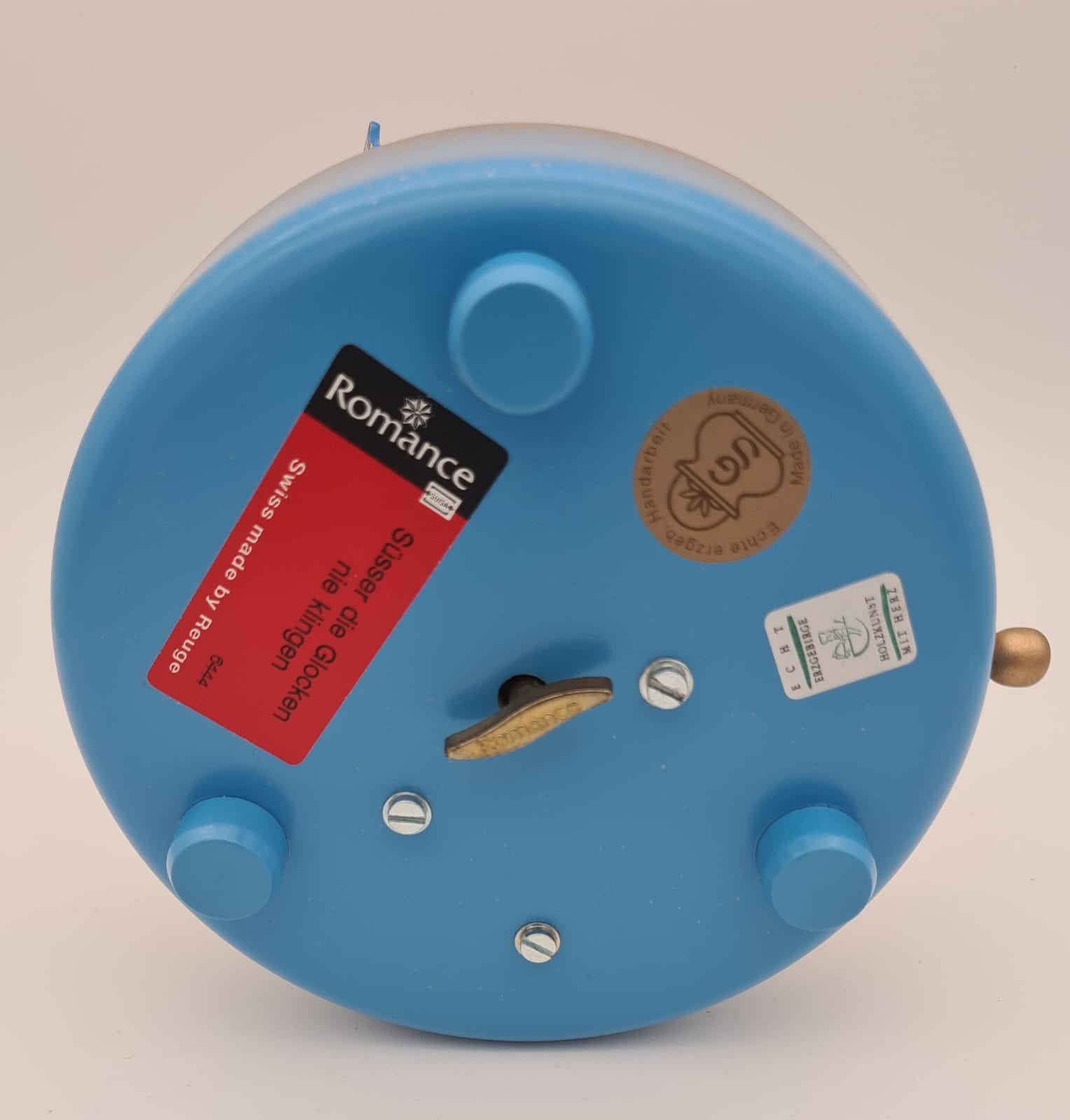 Spieldose blau mit Weihnachtsengel Dregeno echt Erzgebirge, Weihnachtsspieluhr