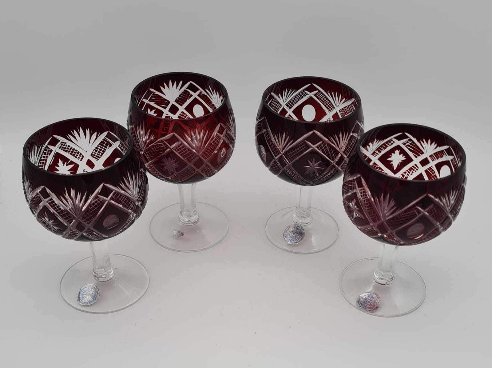 4er-Set Kristallgläser Buzau Perla Lux, Römer Dunkelrot, Weinglas, Bleikristall