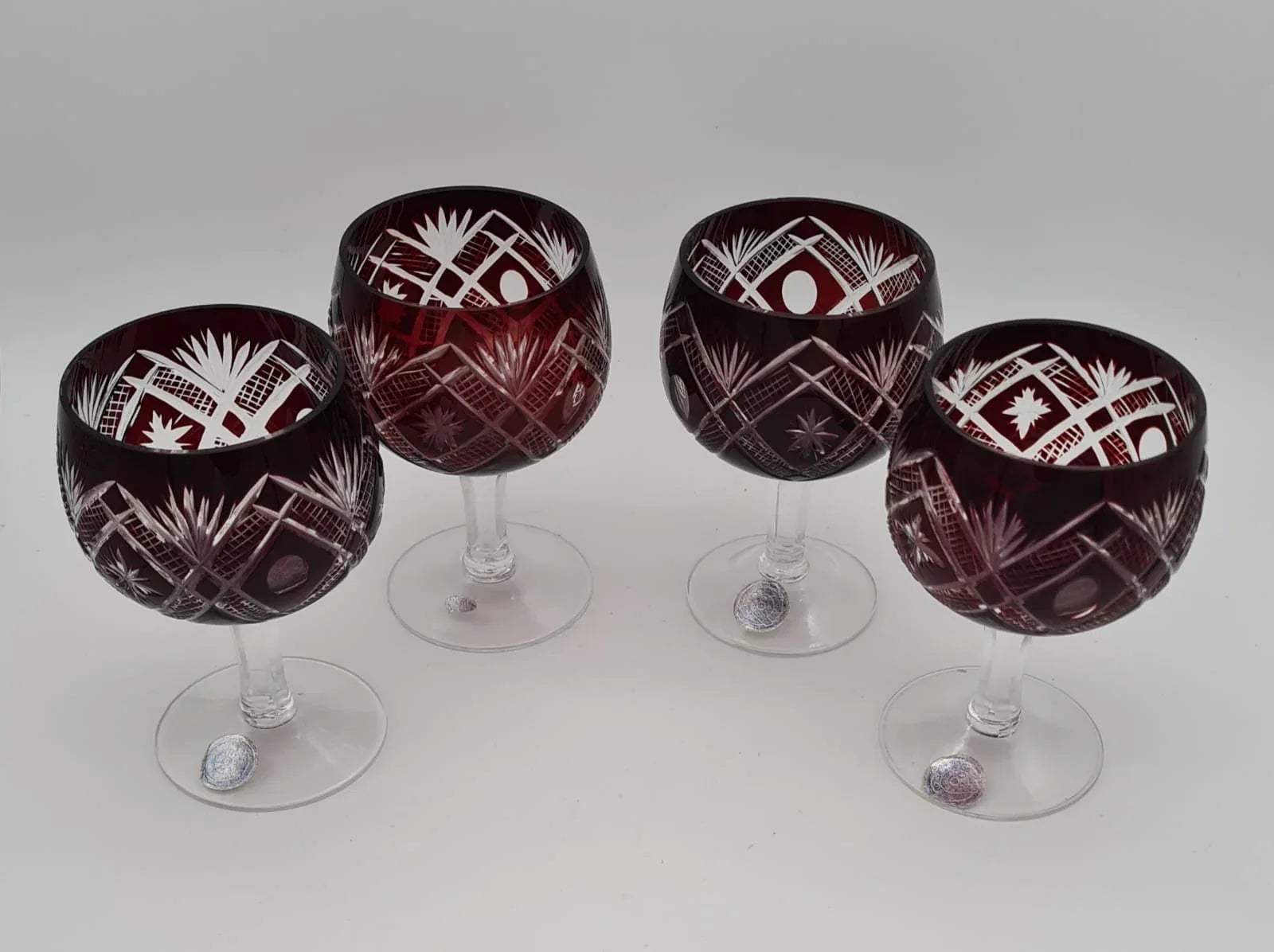4er-Set Kristallgläser Buzau Perla Lux, Römer Dunkelrot, Weinglas, Bleikristall