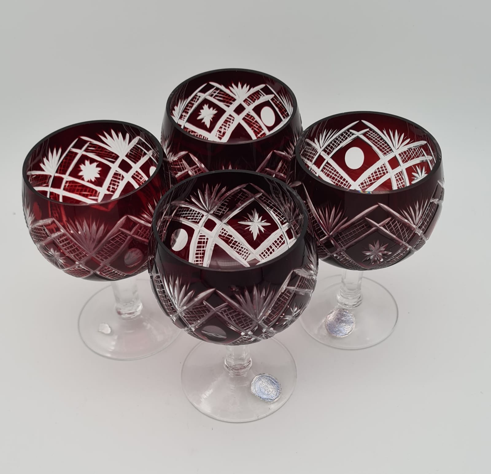 4er-Set Kristallgläser Buzau Perla Lux, Römer Dunkelrot, Weinglas, Bleikristall