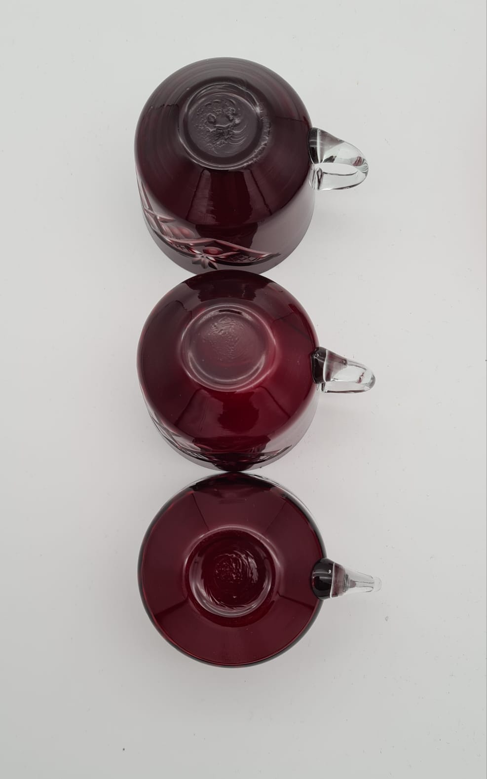 Kristallglas Tassen mit Untertassen in Rot 3er-Set, Bleikristall Teetassen