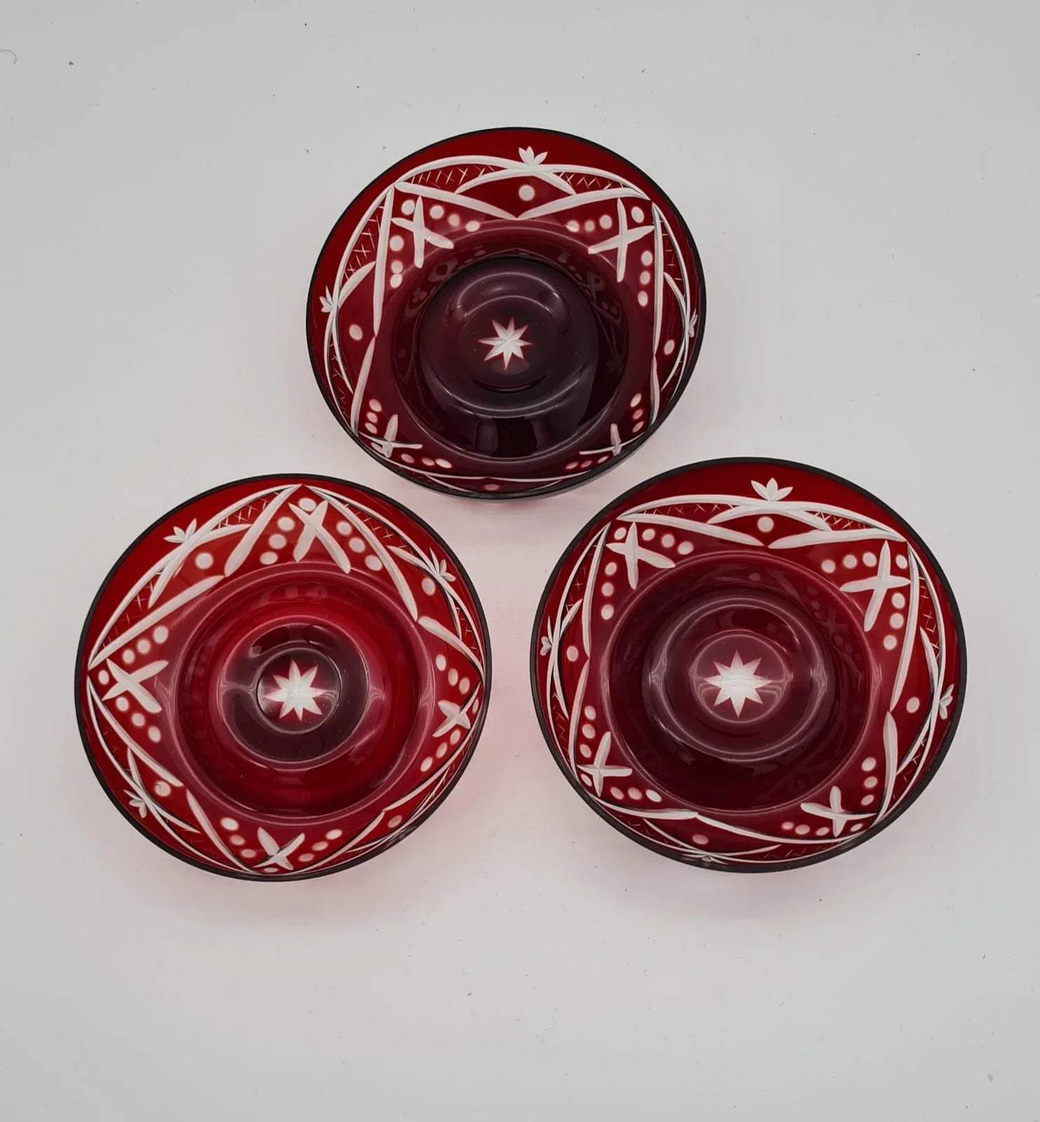 Kristallglas Tassen mit Untertassen in Rot 3er-Set, Bleikristall Teetassen