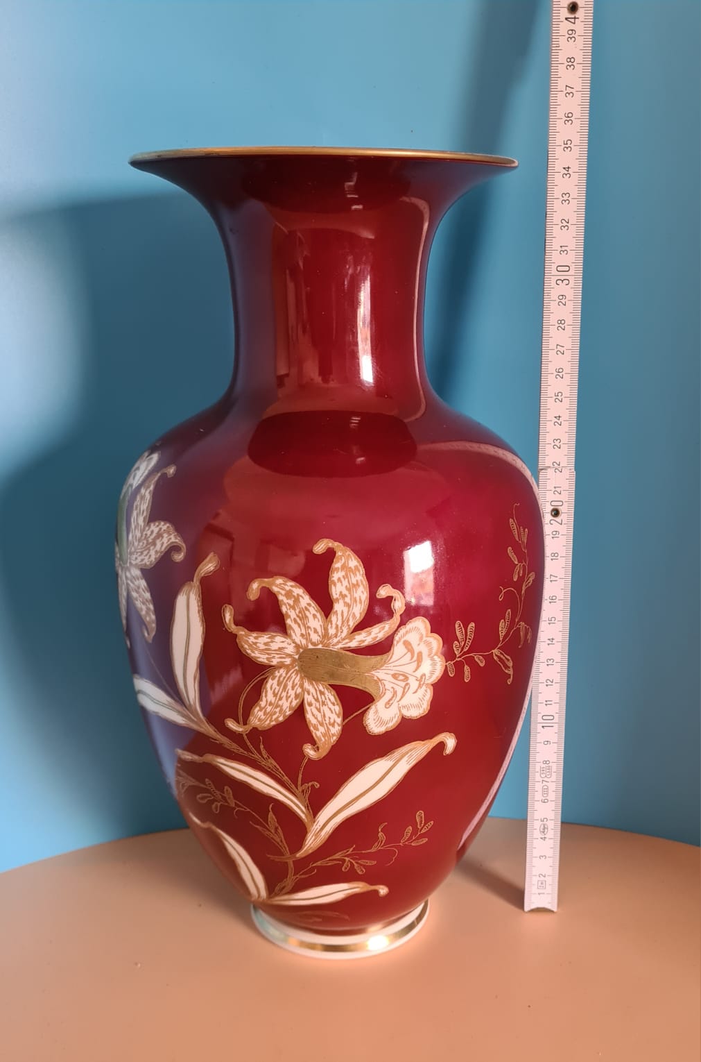 Vase Reichenbacher Porzellan 34 cm, Bauchvase, Blumenvase