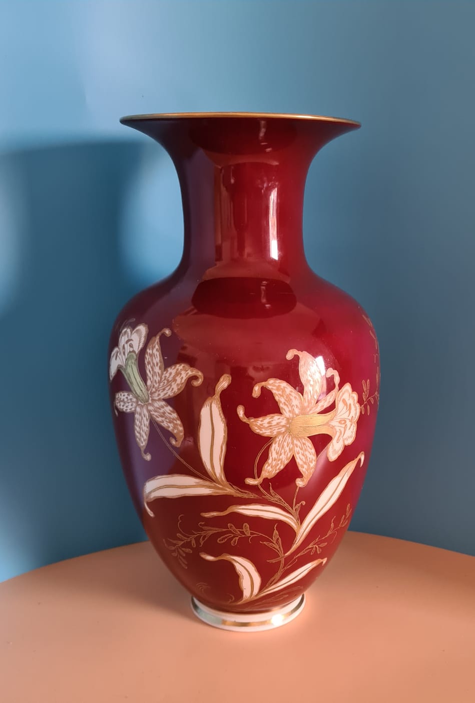 Vase Reichenbacher Porzellan 34 cm, Bauchvase, Blumenvase