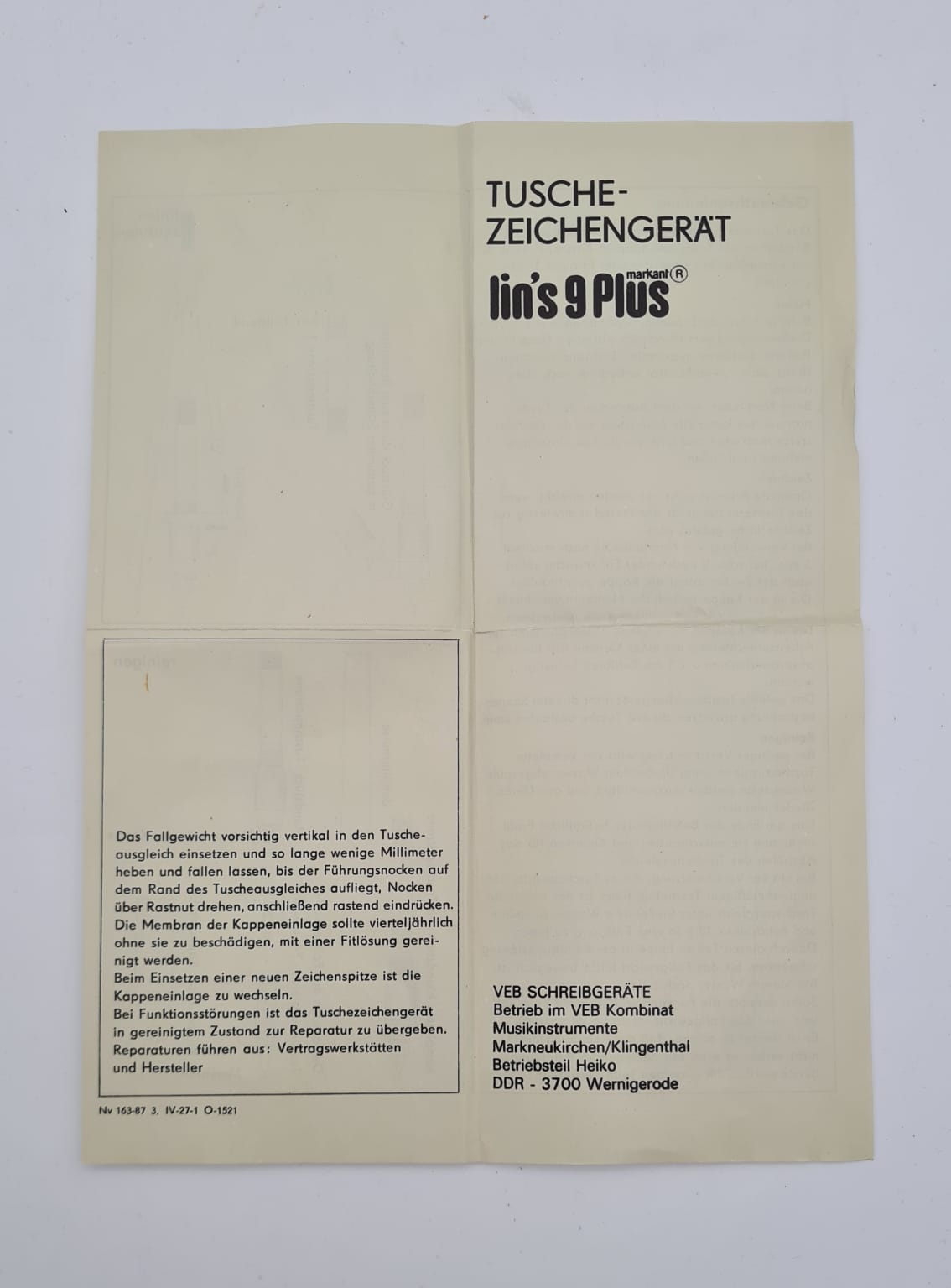 DDR Tuschezeichengerät lin's 9 Plus markant, Zeichengeräte