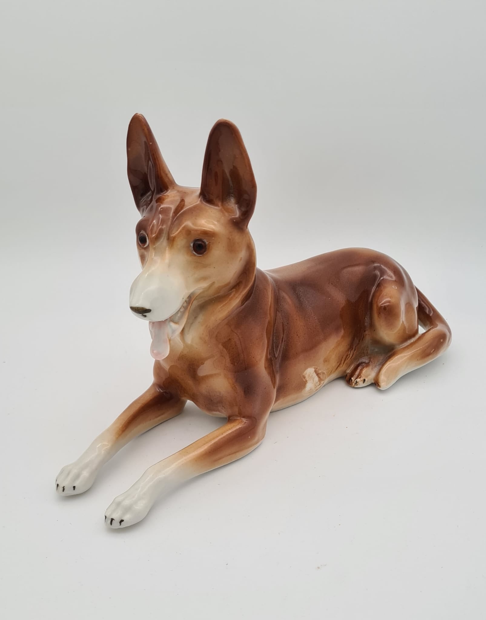 Alte Porzellanfigur Schäferhund LGW, Schäferhund aus Porzellan