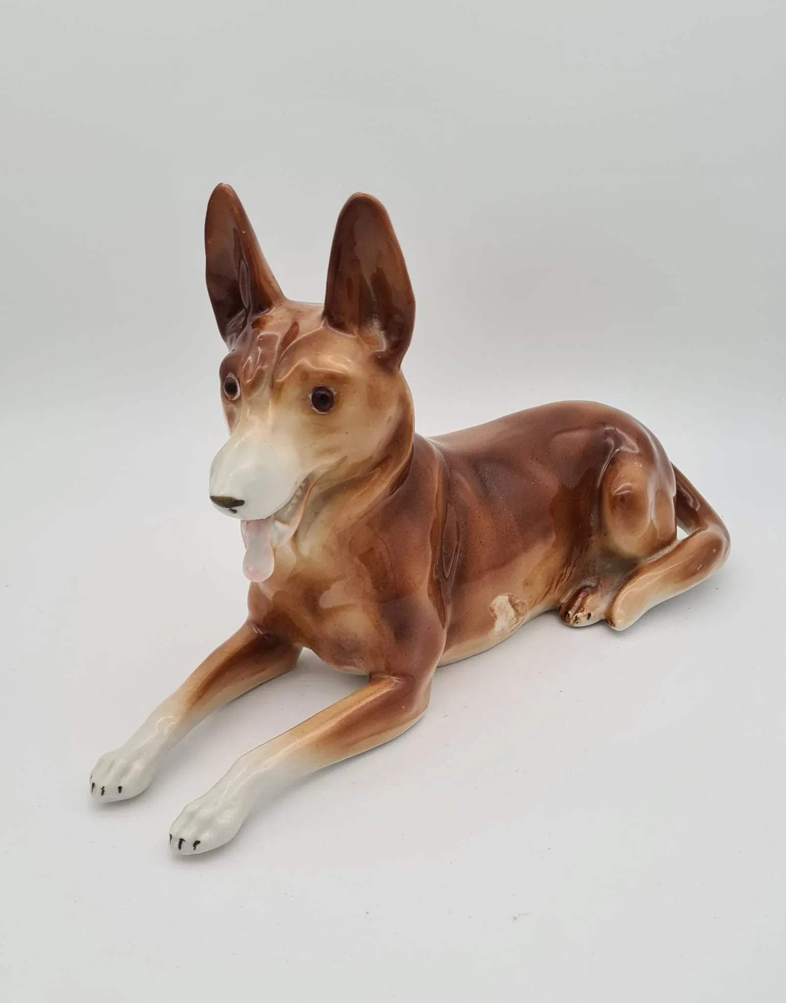 Alte Porzellanfigur Schäferhund LGW, Schäferhund aus Porzellan