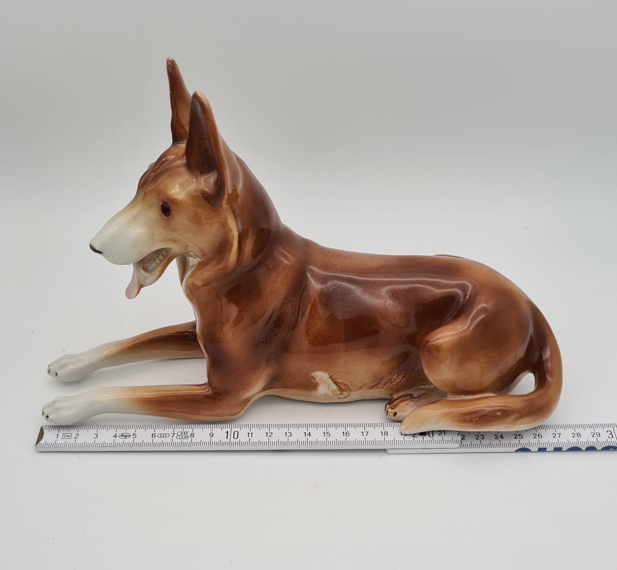 Alte Porzellanfigur Schäferhund LGW, Schäferhund aus Porzellan