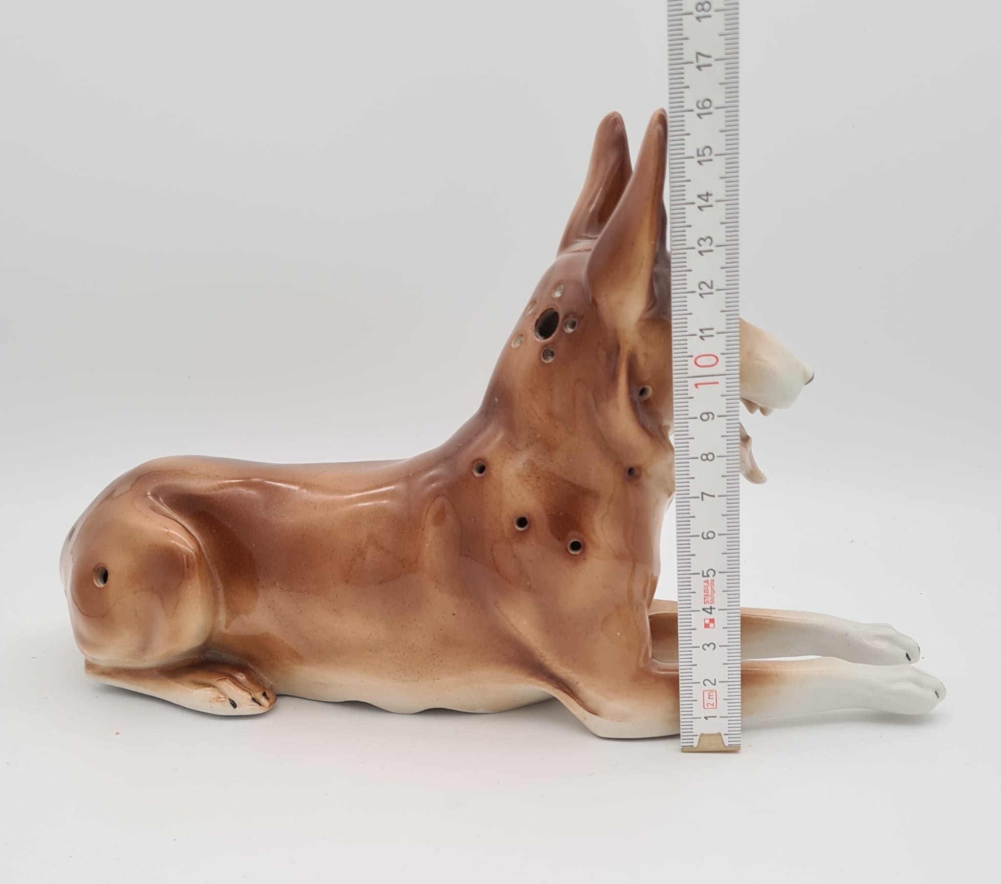 Alte Porzellanfigur Schäferhund LGW, Schäferhund aus Porzellan