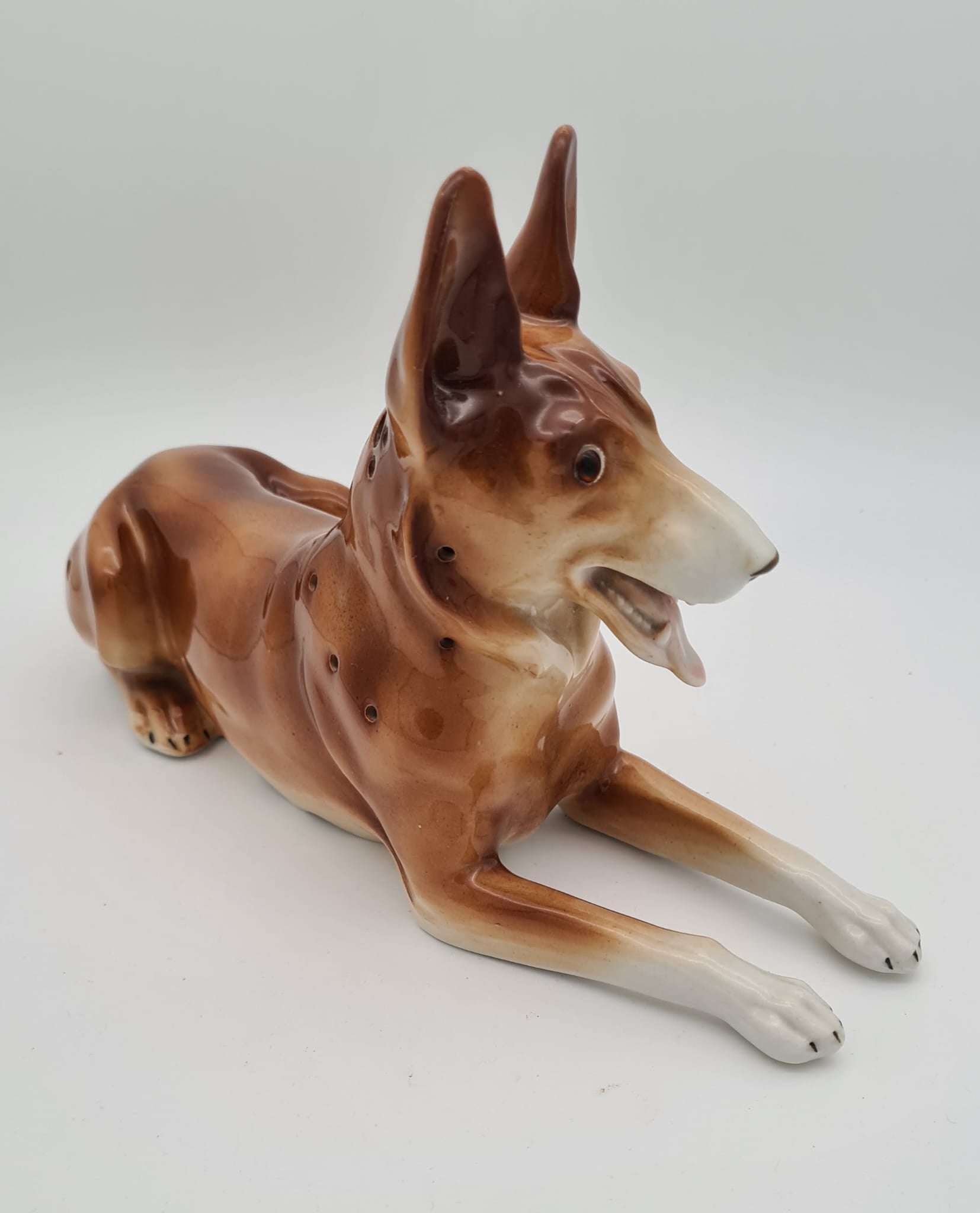 Alte Porzellanfigur Schäferhund LGW, Schäferhund aus Porzellan