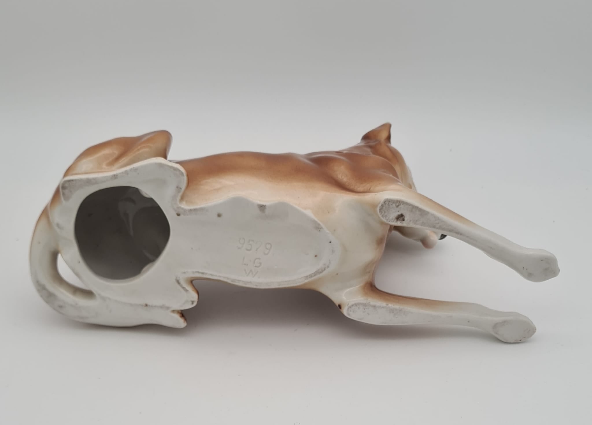 Alte Porzellanfigur Schäferhund LGW, Schäferhund aus Porzellan