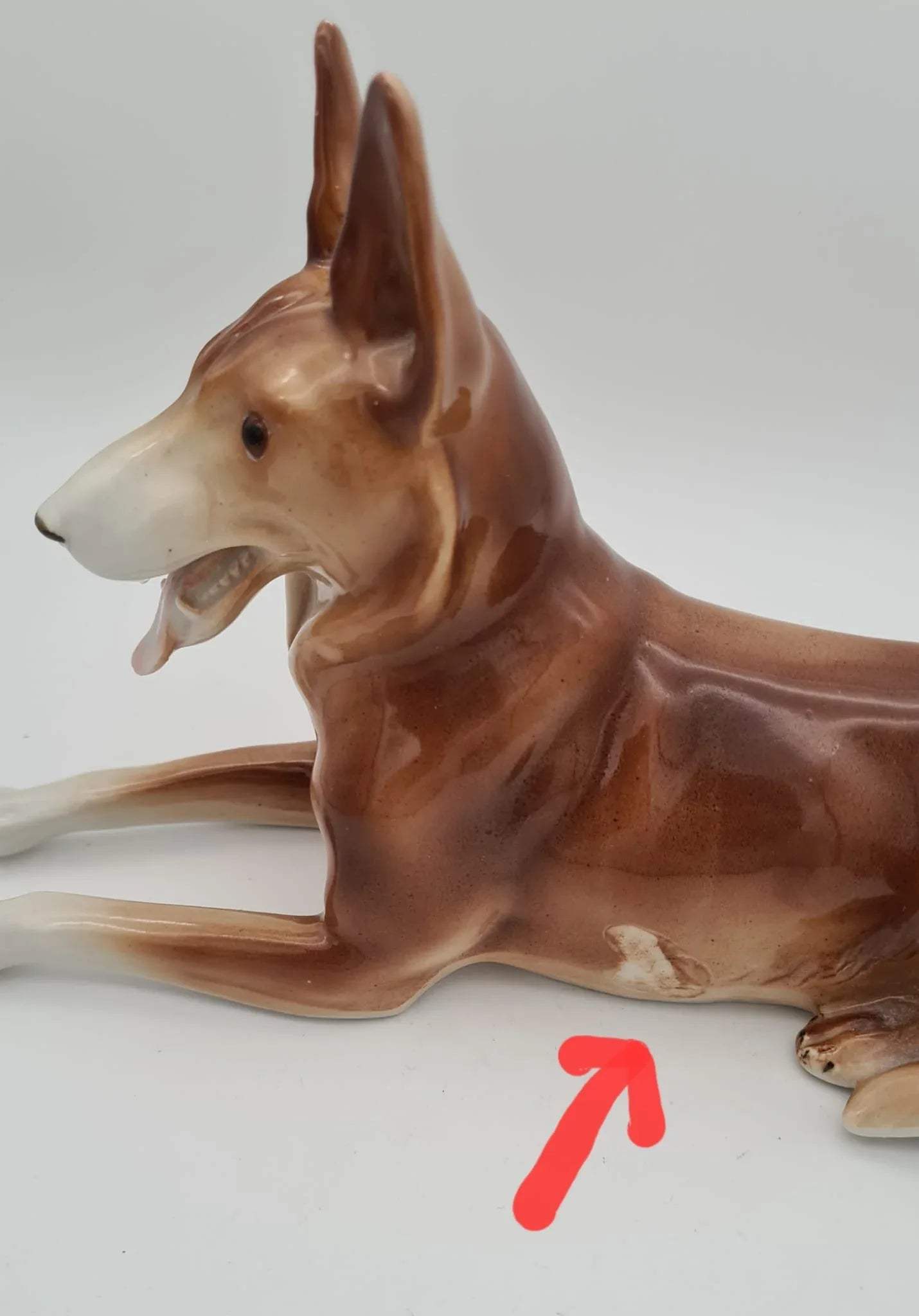 Alte Porzellanfigur Schäferhund LGW, Schäferhund aus Porzellan