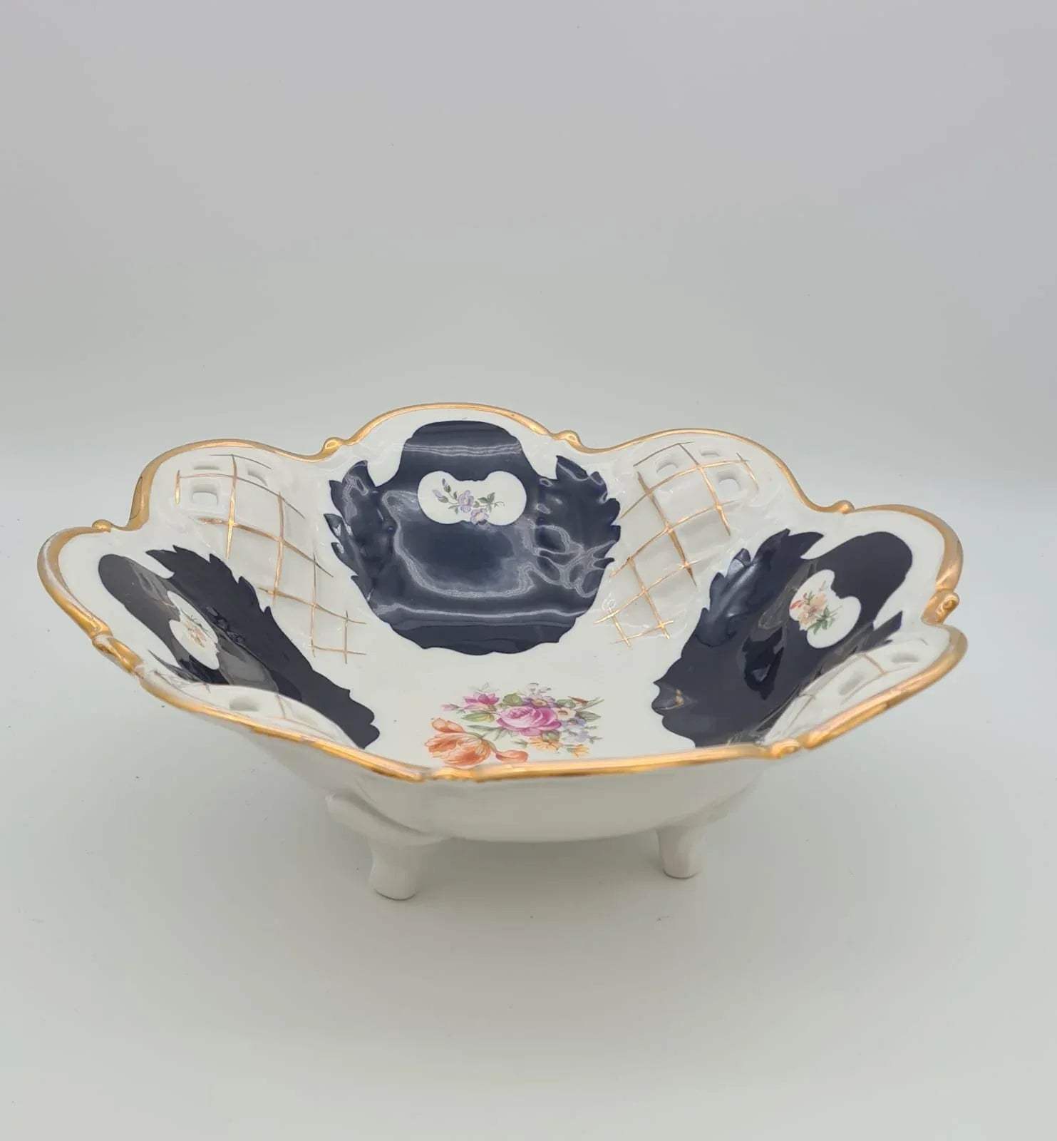 Prunkschale Reichenbacher Porzellan Fine China GDR Kobaltblau vergoldet, Schale, Obstschale