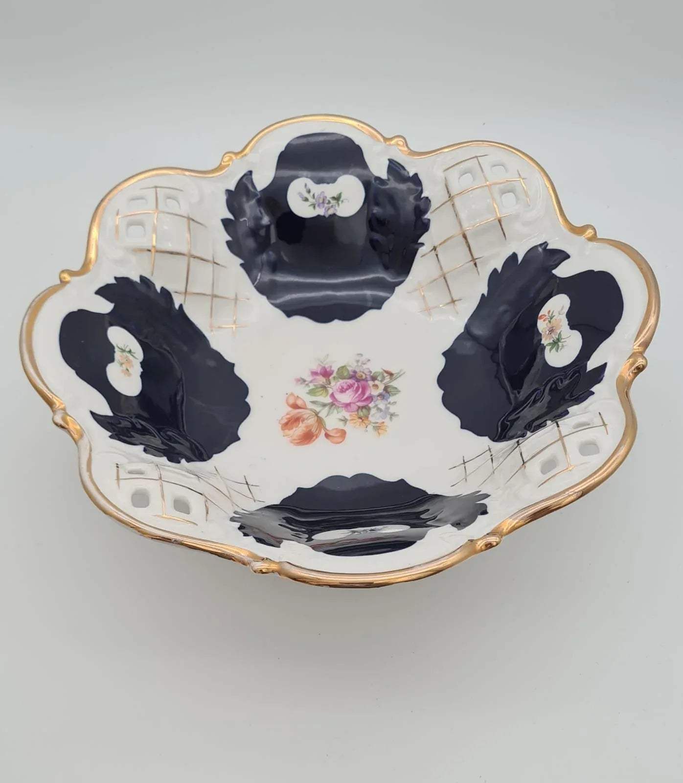 Prunkschale Reichenbacher Porzellan Fine China GDR Kobaltblau vergoldet, Schale, Obstschale
