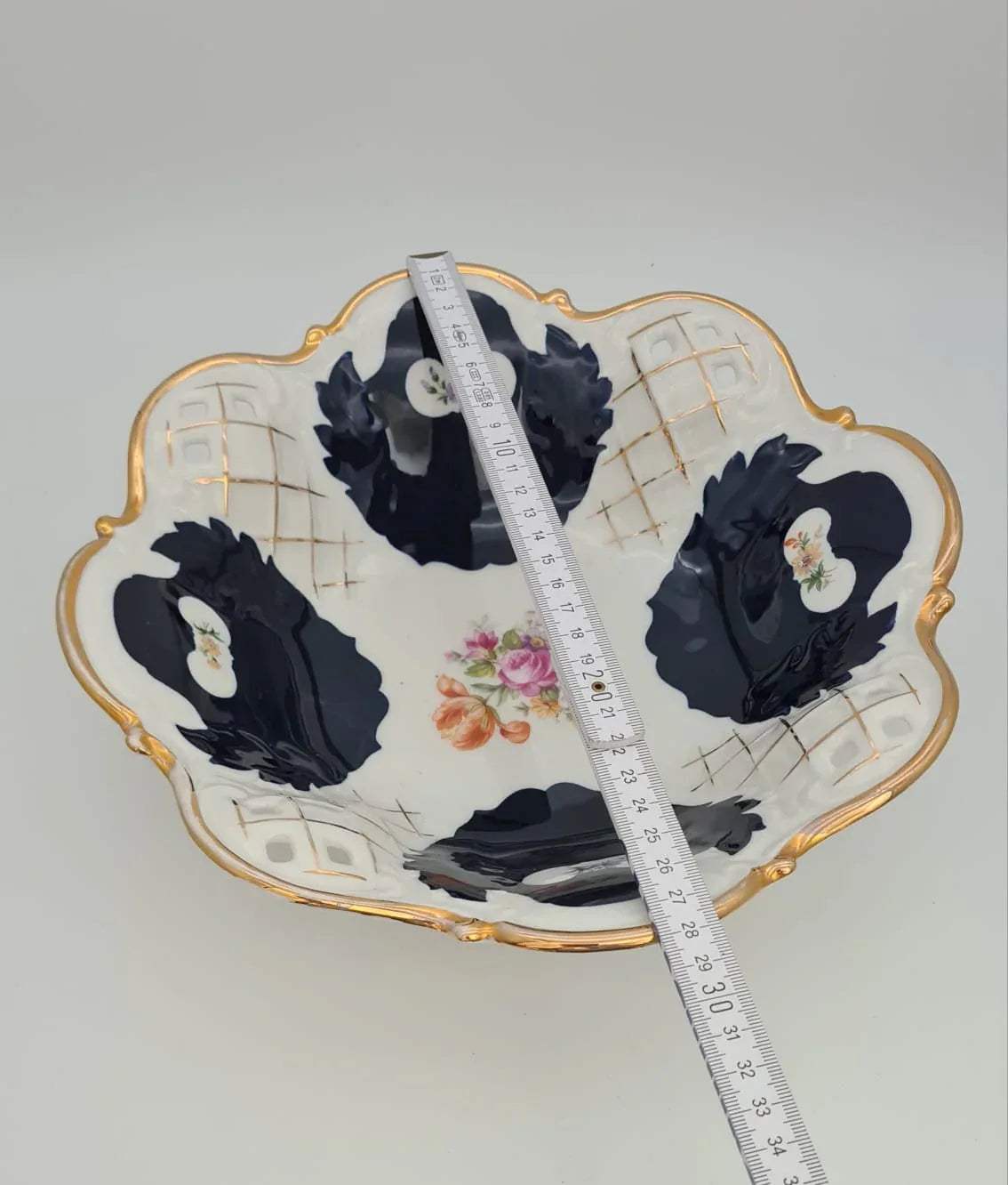 Prunkschale Reichenbacher Porzellan Fine China GDR Kobaltblau vergoldet, Schale, Obstschale