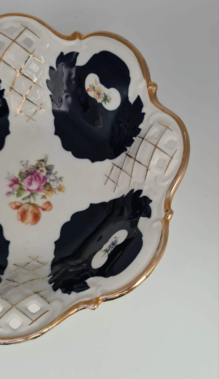 Prunkschale Reichenbacher Porzellan Fine China GDR Kobaltblau vergoldet, Schale, Obstschale