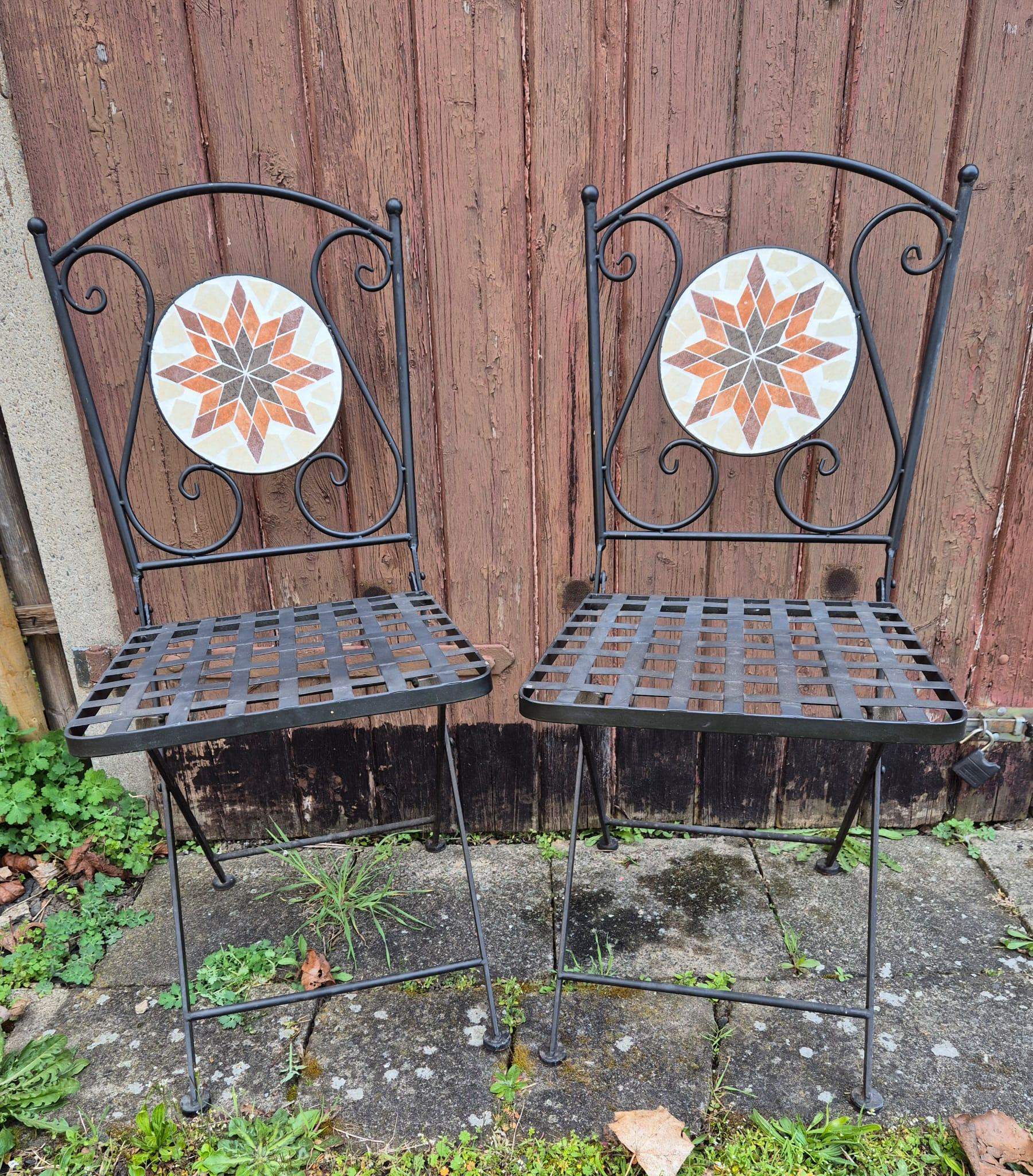 Klappstuhl Gardamo, Gartenstuhl mit Stahlgestell und Mosaik