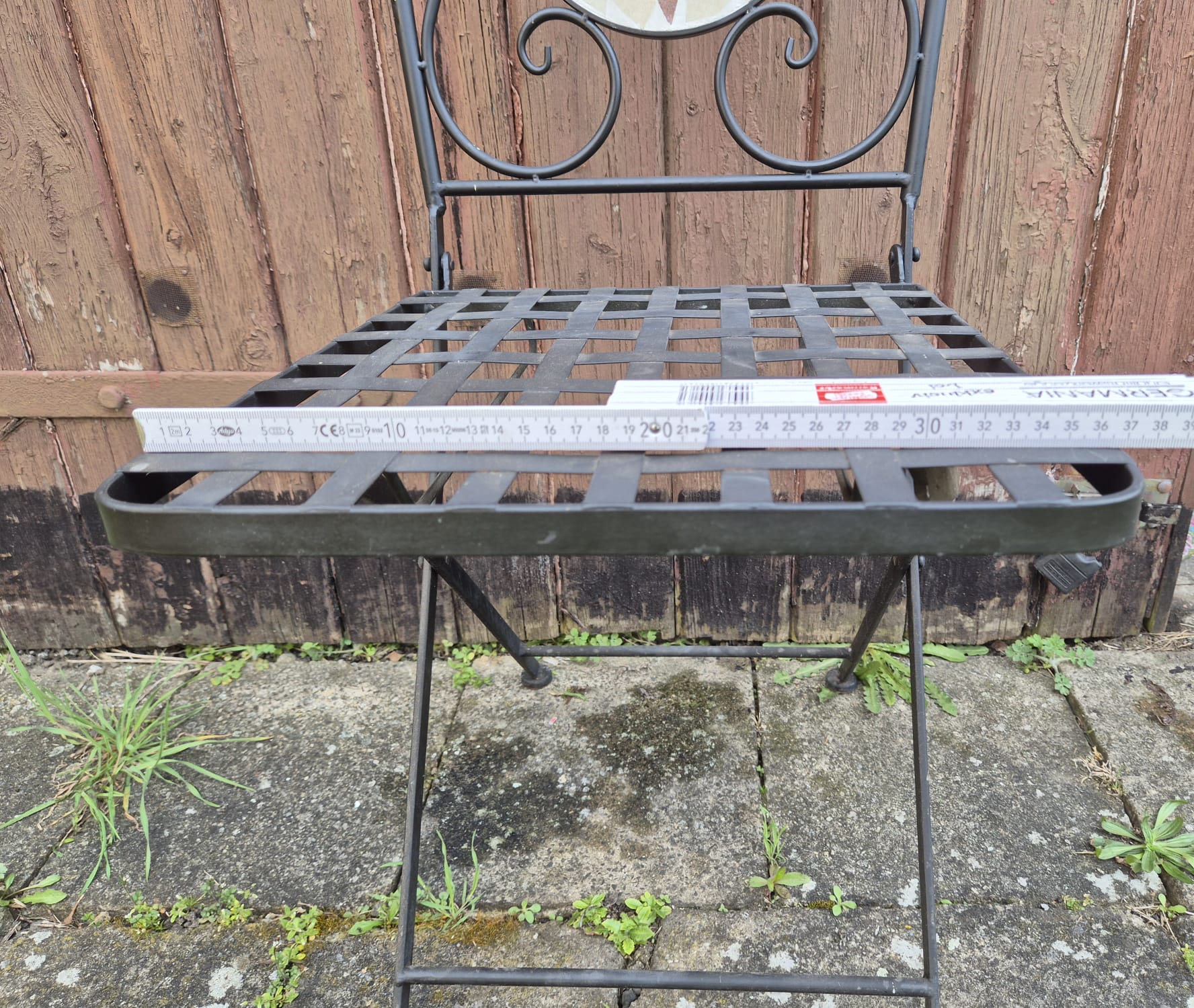 Klappstuhl Gardamo, Gartenstuhl mit Stahlgestell und Mosaik