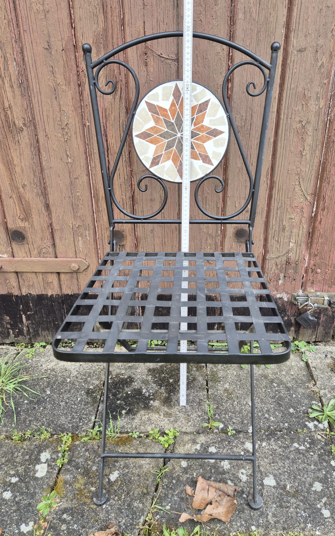 Klappstuhl Gardamo, Gartenstuhl mit Stahlgestell und Mosaik