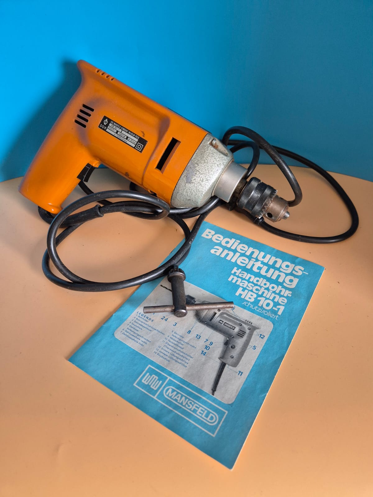 DDR Handbohrmaschine HB 10-1 Mansfeld mit Bedienungsanleitung + OVP