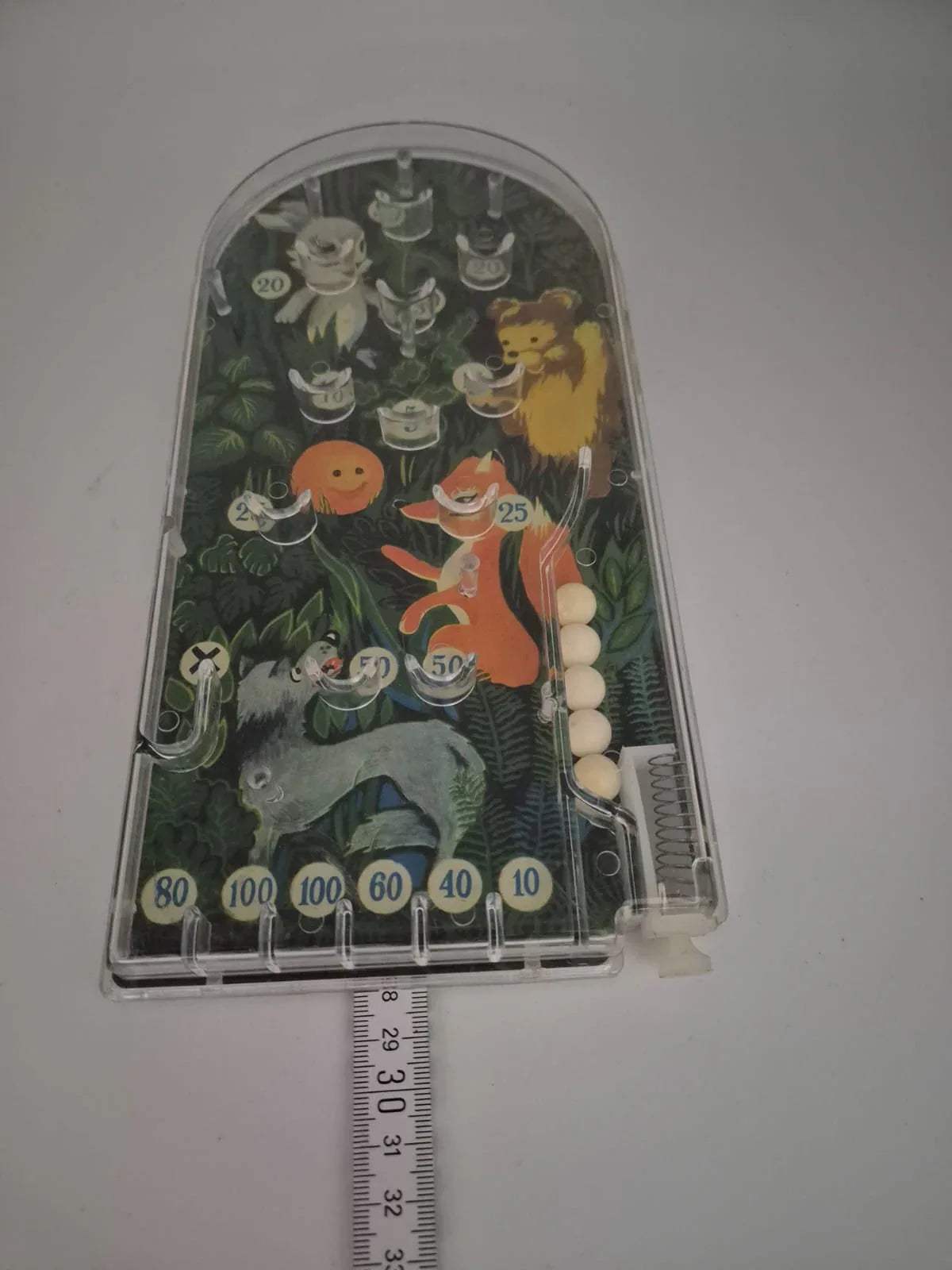 DDR Kugelspiel, Flipper, Tischspiel Fuchs und Waldtiere – mechanisches Geschicklichkeitsspiel