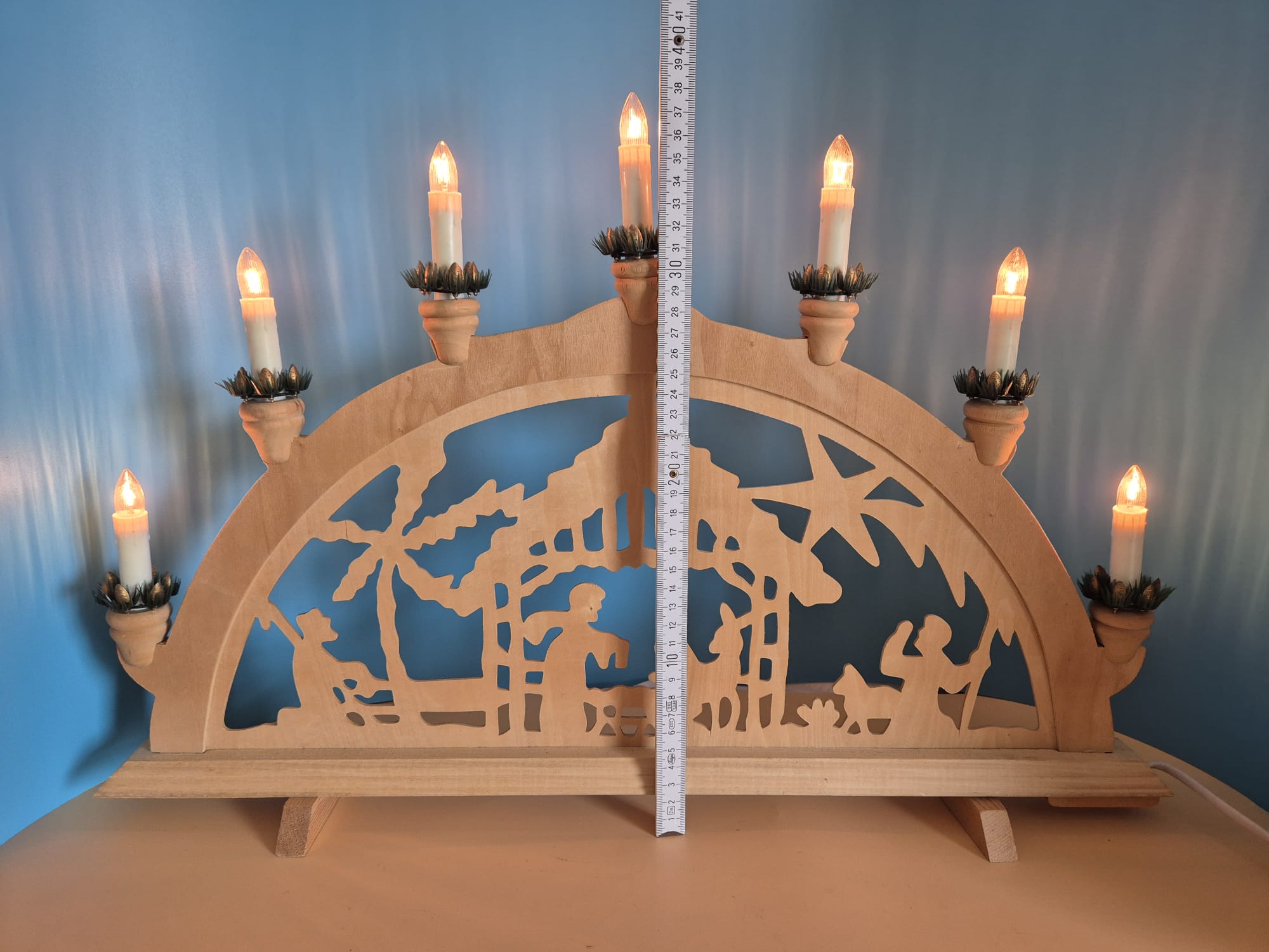 Schwibbogen Jens Bretschneider Lichterbogen aus Holz mit 7 Kerzen – Originalverpackt