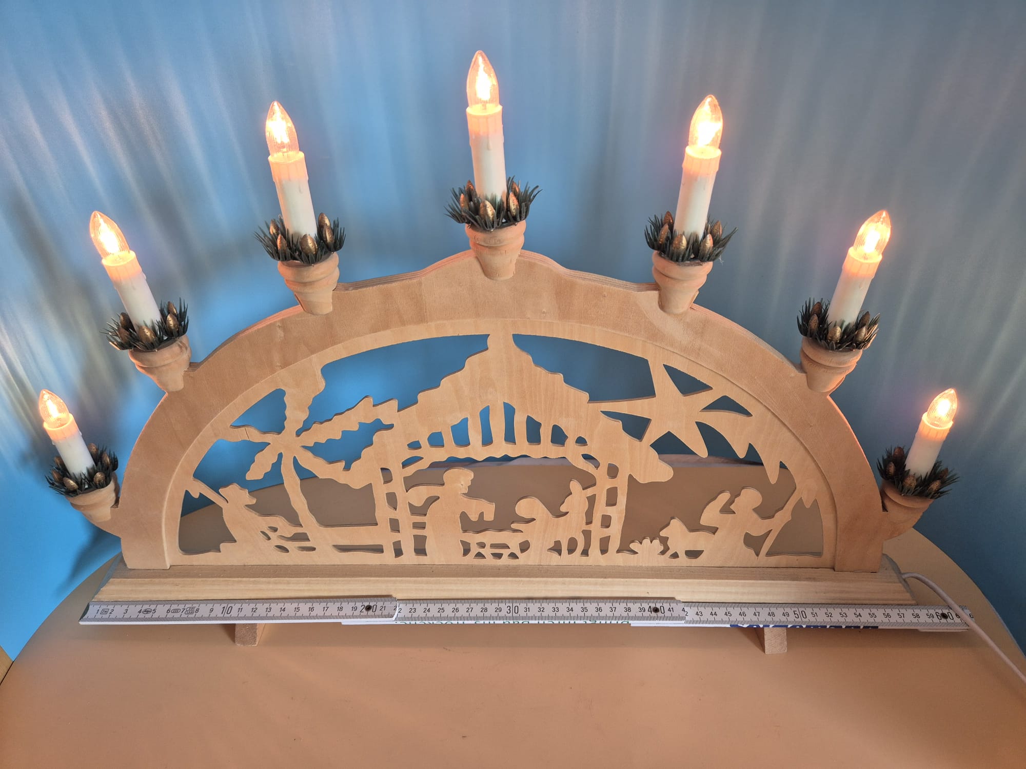 Schwibbogen Jens Bretschneider Lichterbogen aus Holz mit 7 Kerzen – Originalverpackt