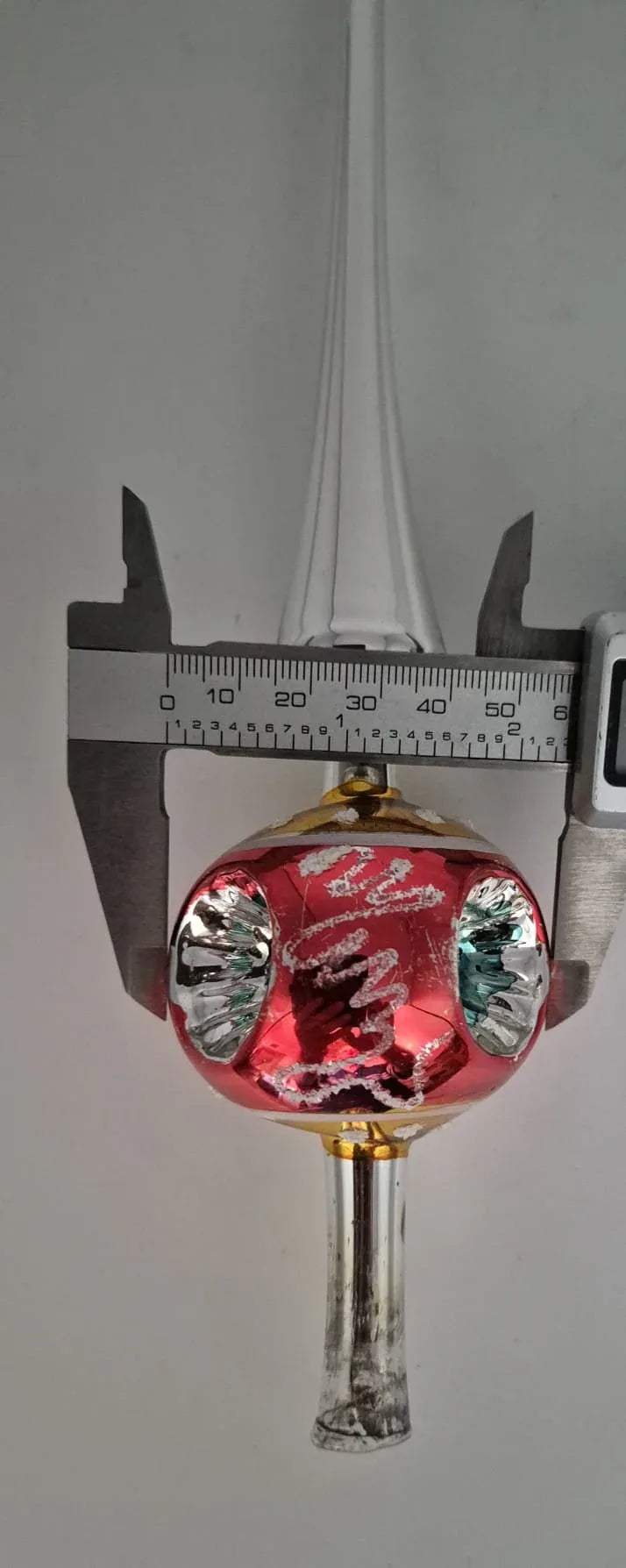 Christbaumspitze mit Kugel und Reflexdekor