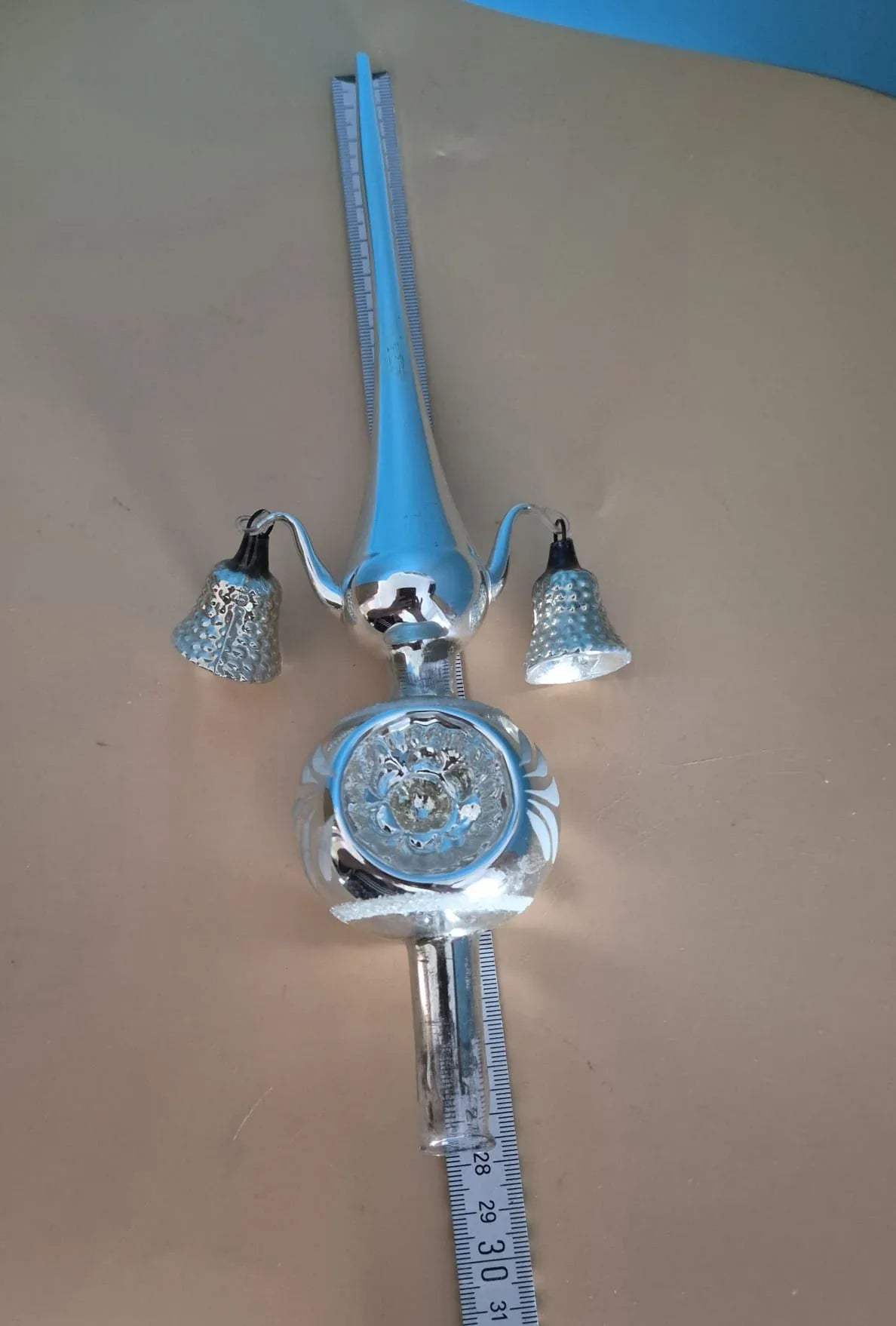 Christbaumspitze Silber mit Glocken und Reflexdekor