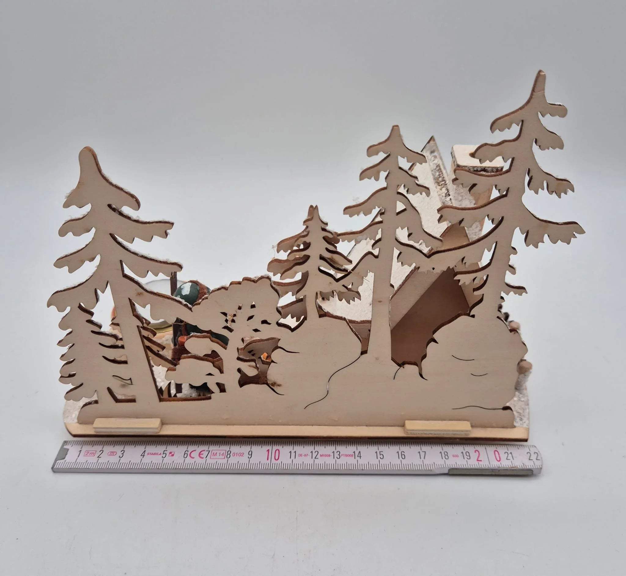 Holz-Teelichthalter Winterlandschaft mit Räucherhäuschen – Amsel