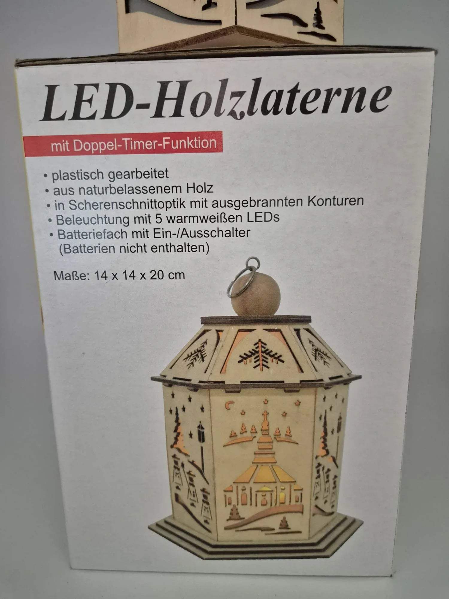 LED-Holzlaterne mit Doppel-Timer-Funktion